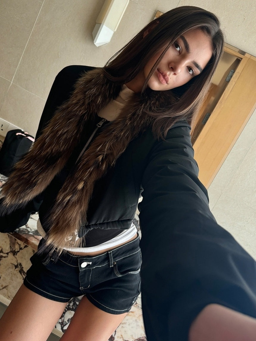 kvkv Leopard Print Cropped Oversized Lapel Zip Women Nylon Puffer Jacket