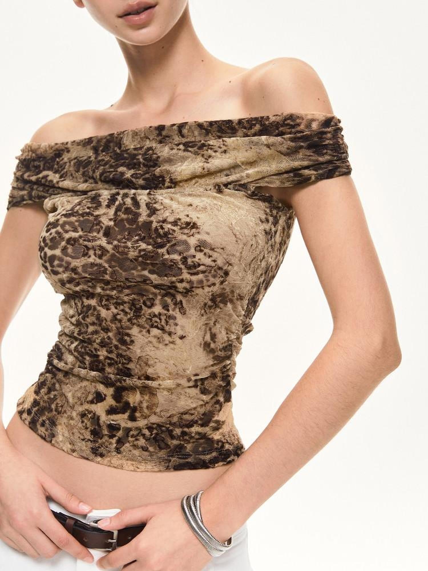 kvkv Leopard Print Ruched Spliced Women&