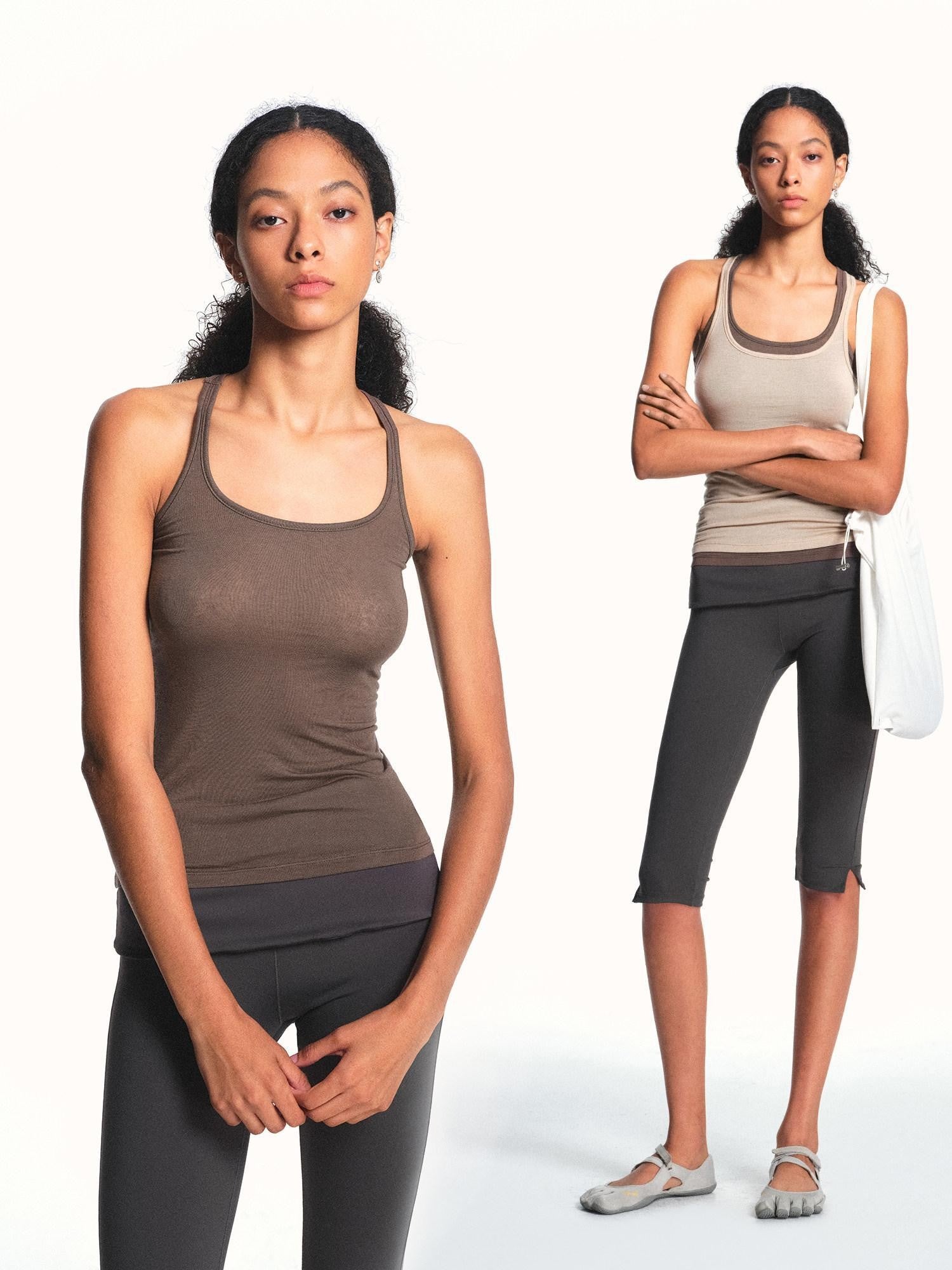 kvkv Light Apricot Slim U Neck Racerback Cropped Women&