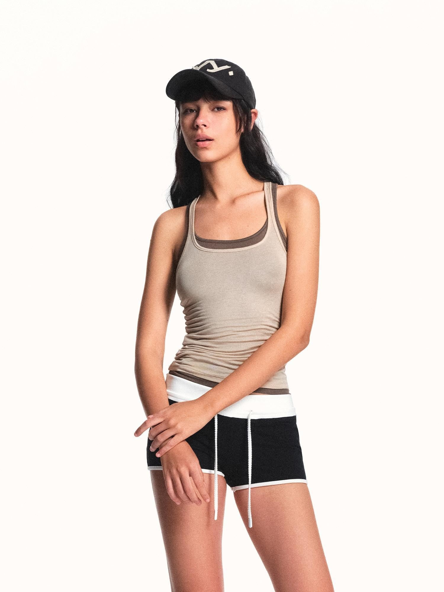 kvkv Light Apricot Slim U Neck Racerback Cropped Women&