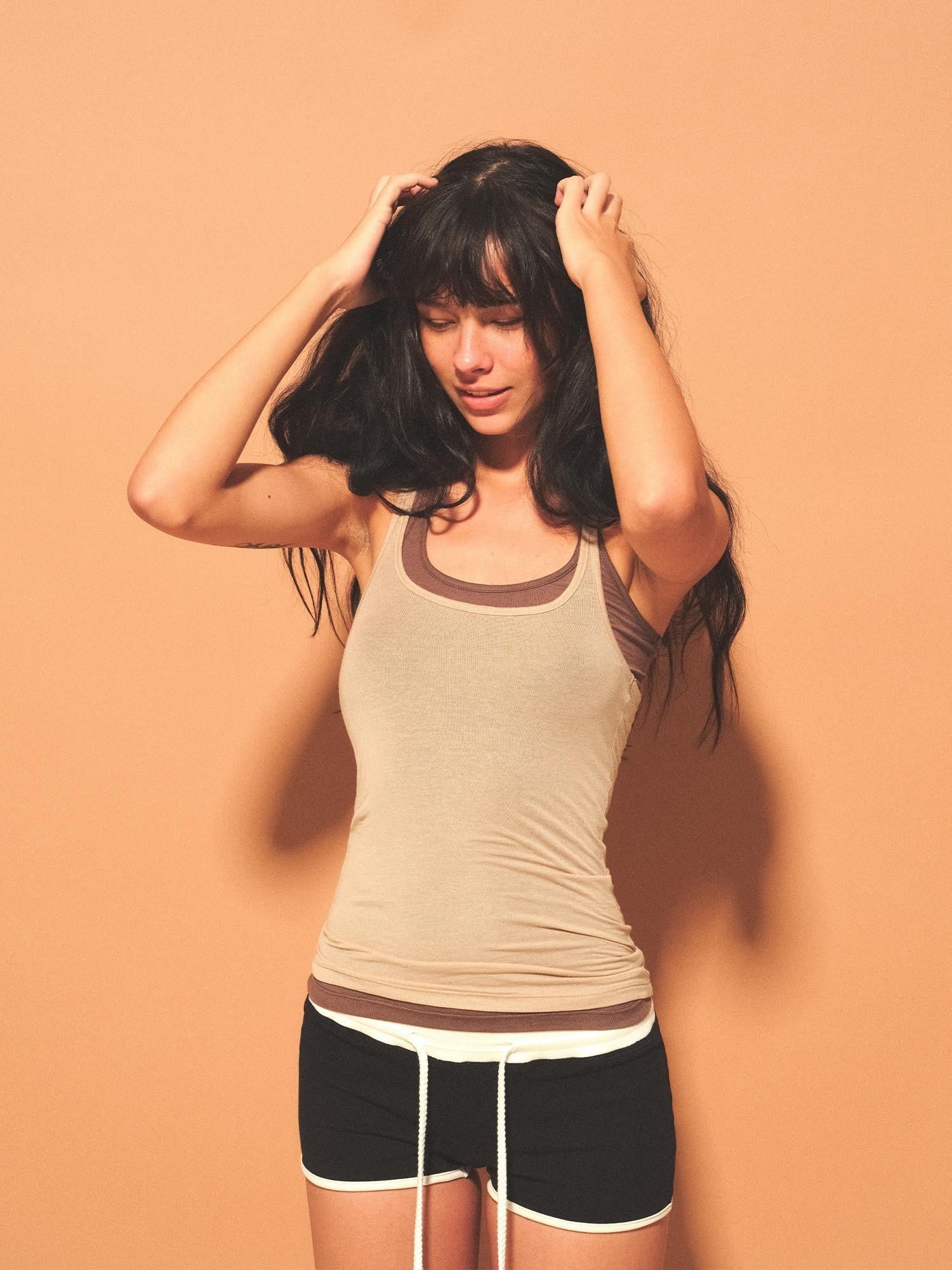 kvkv Light Apricot Slim U Neck Racerback Cropped Women&