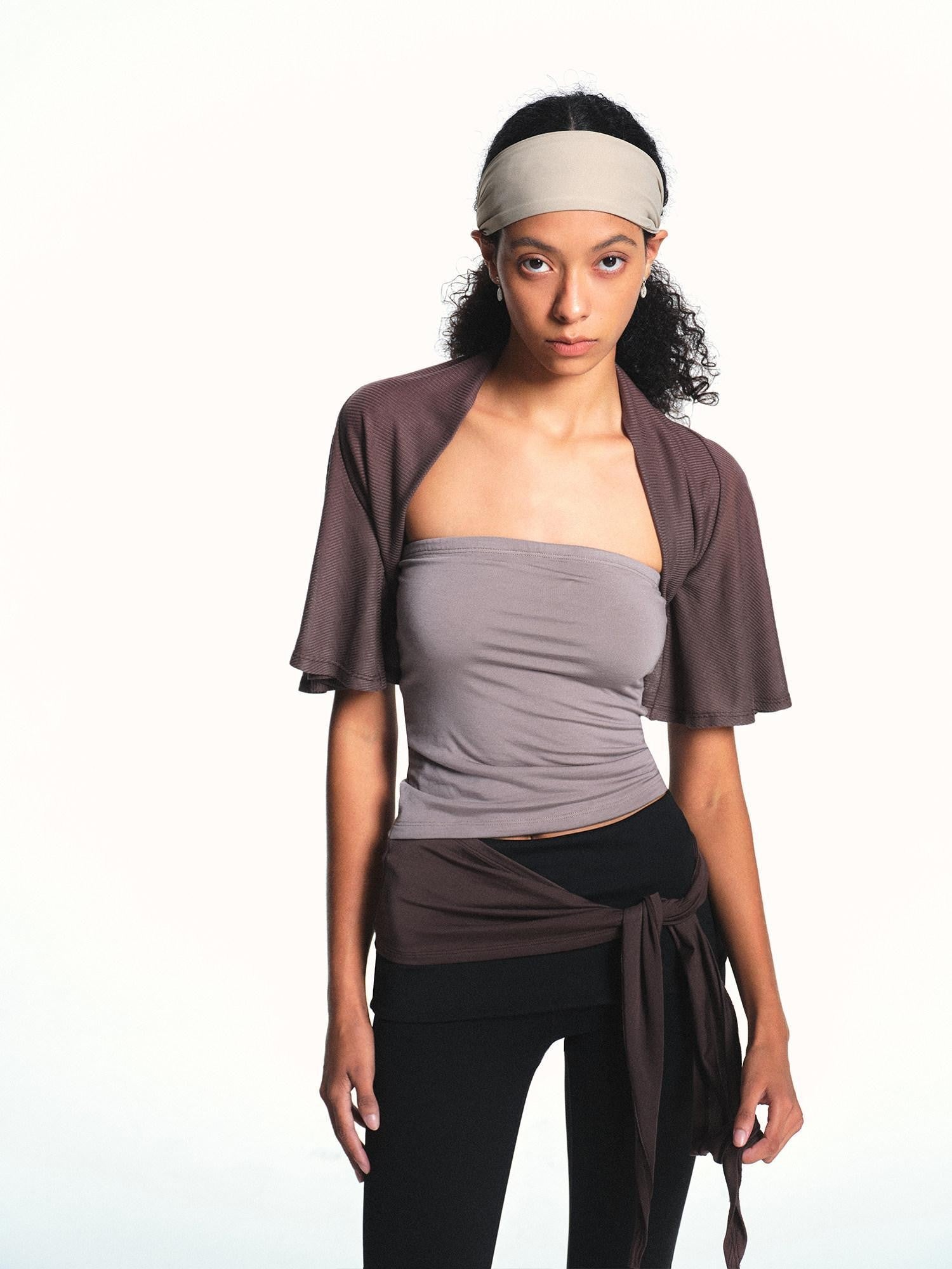 kvkv Light Brown Cap Sleeve Open Front Side Coverage Women&