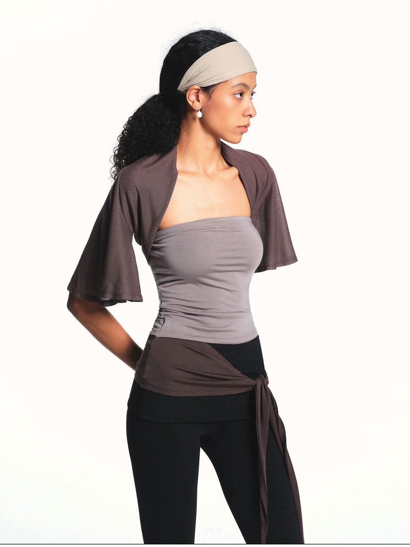 kvkv Light Brown Cap Sleeve Open Front Side Coverage Women&