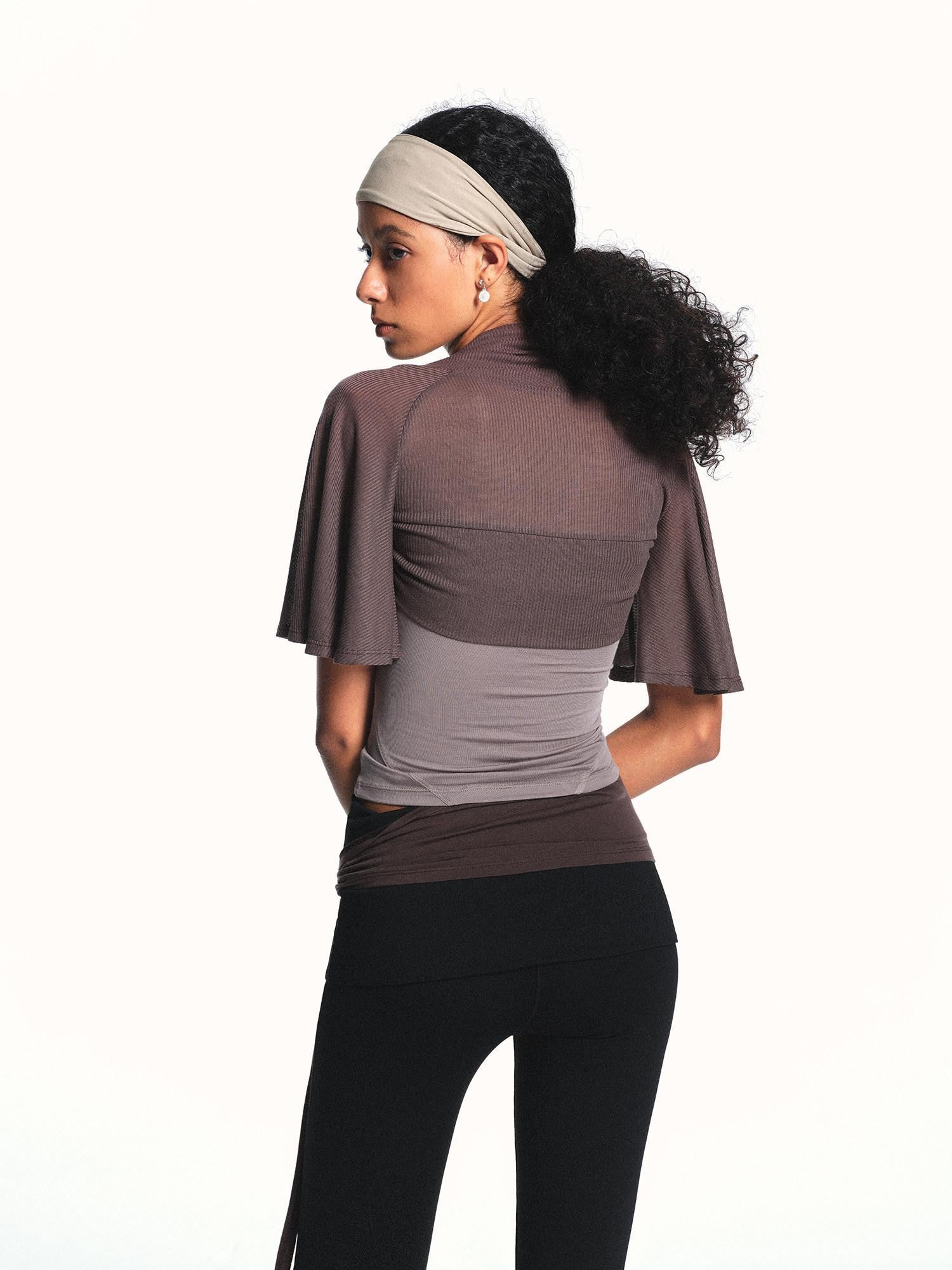 kvkv Light Brown Cap Sleeve Open Front Side Coverage Women&