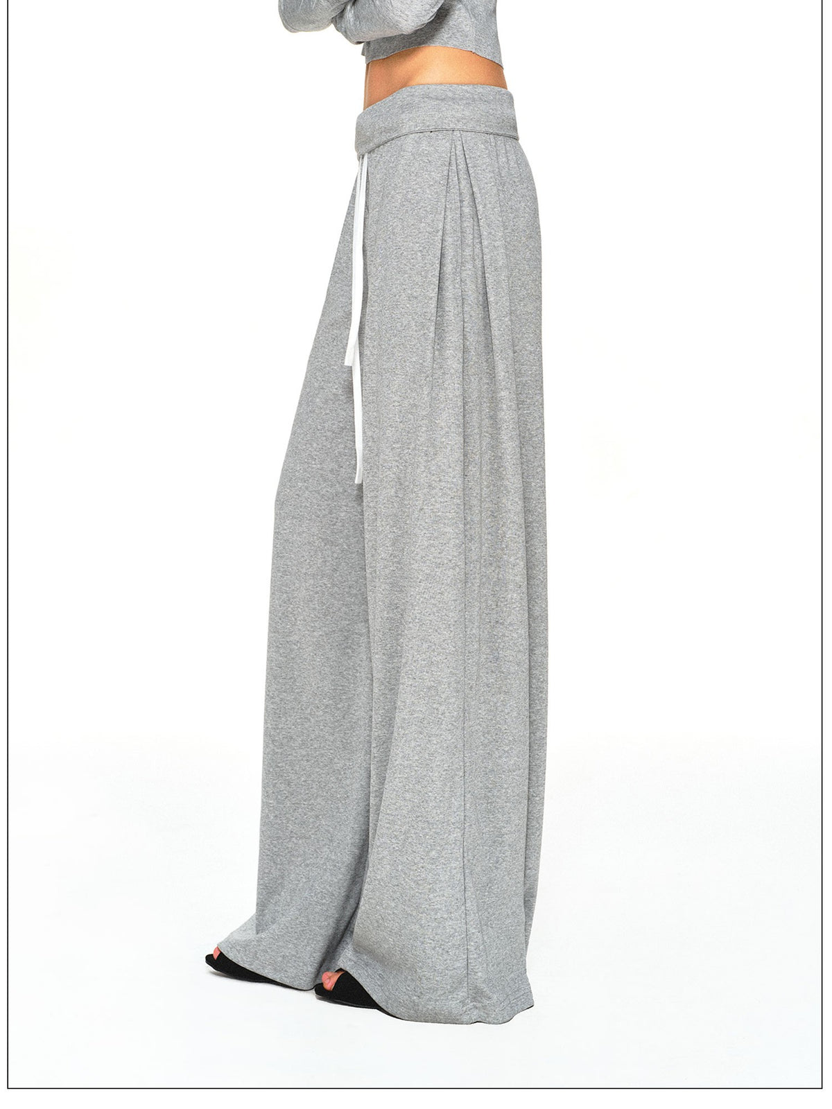 kvkv Light Gray Drawstring Wide Waist Straight Leg Women&