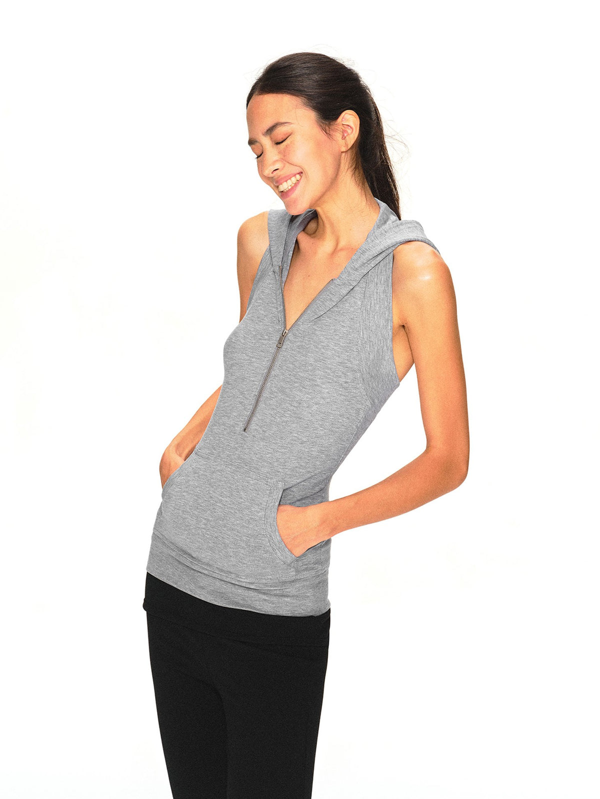 kvkv Light Gray Open Back Zip Up Hooded Lyocell Women&