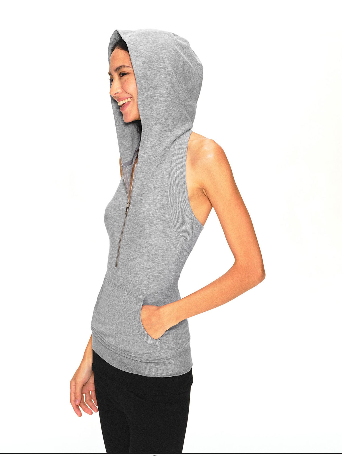 kvkv Light Gray Open Back Zip Up Hooded Lyocell Women&