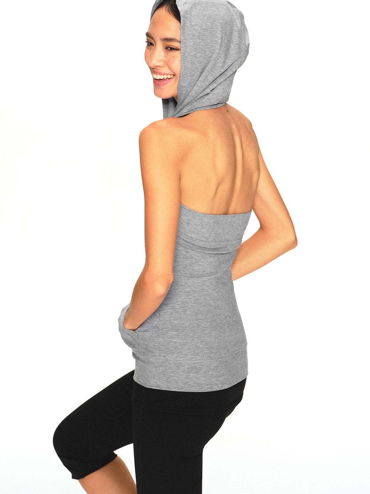 kvkv Light Gray Open Back Zip Up Hooded Lyocell Women&