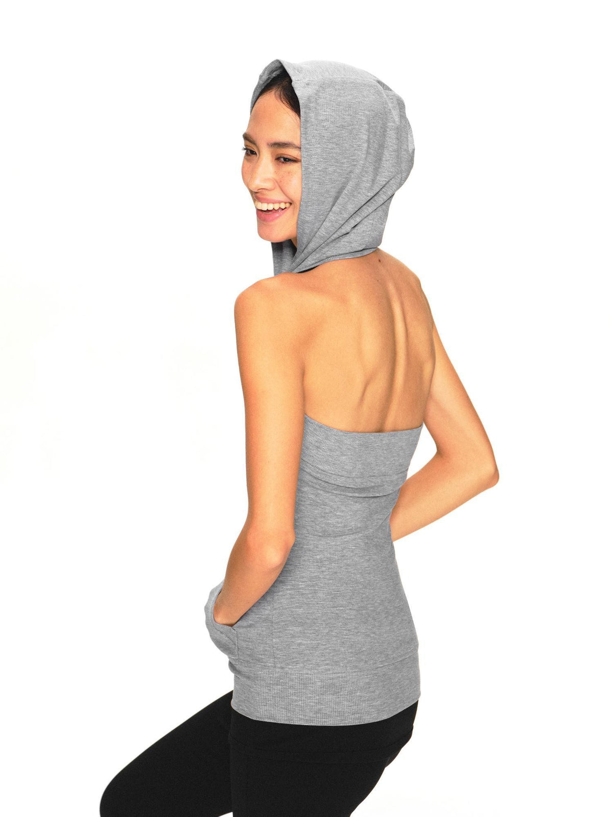 kvkv Light Gray Open Back Zip Up Hooded Lyocell Women&