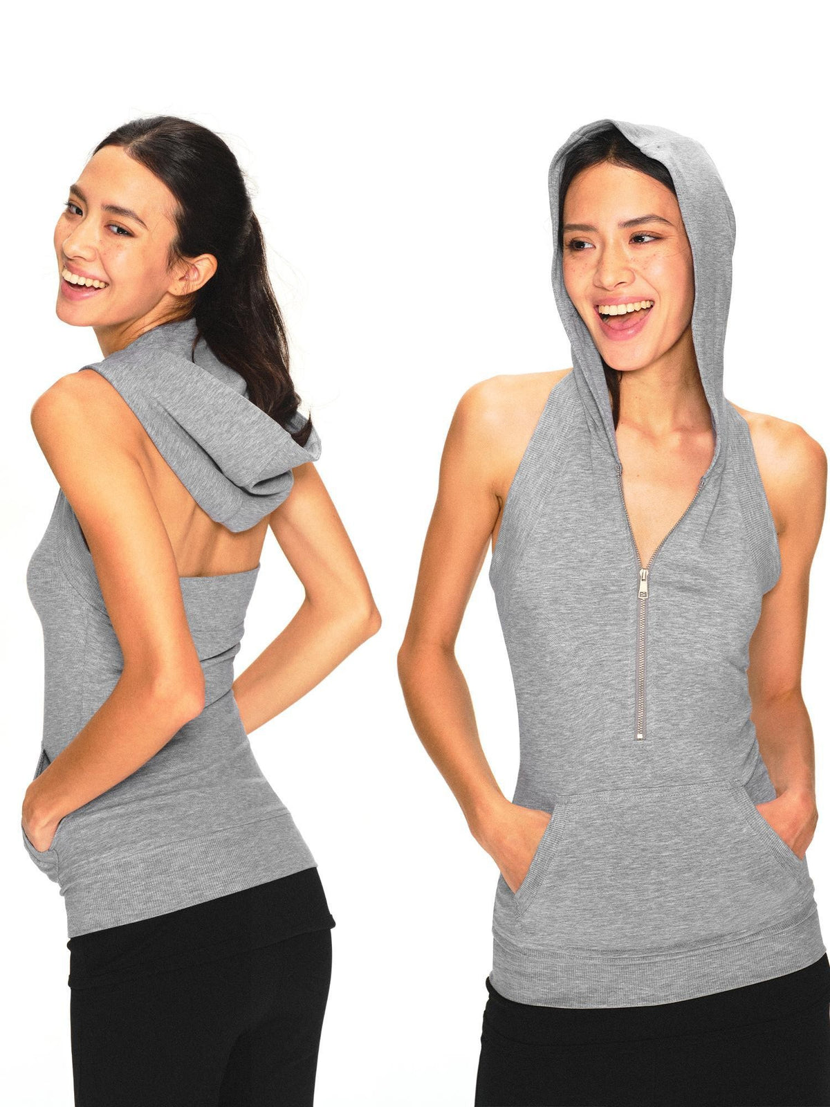 kvkv Light Gray Open Back Zip Up Hooded Lyocell Women&