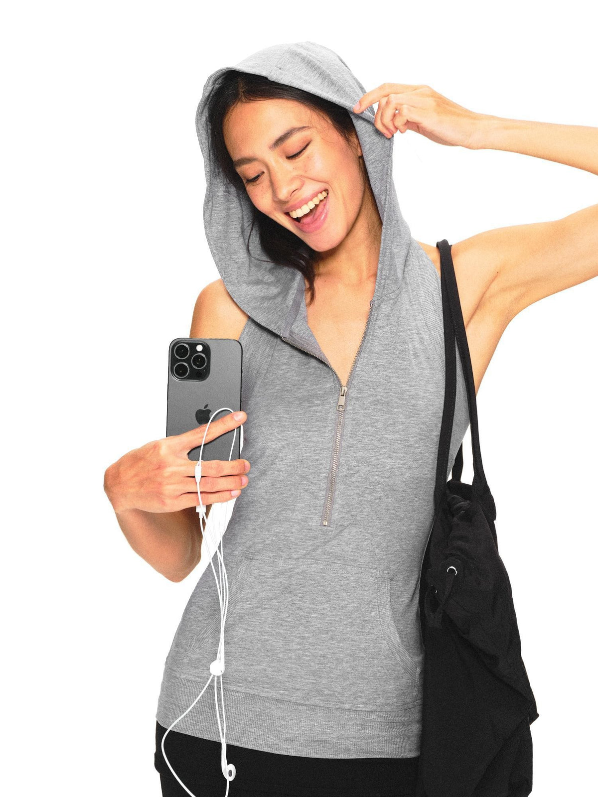 kvkv Light Gray Open Back Zip Up Hooded Lyocell Women&