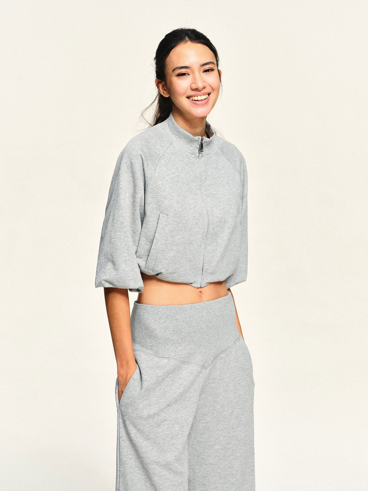 kvkv Light Heather Grey Loose Raglan Sleeve Cotton Women&