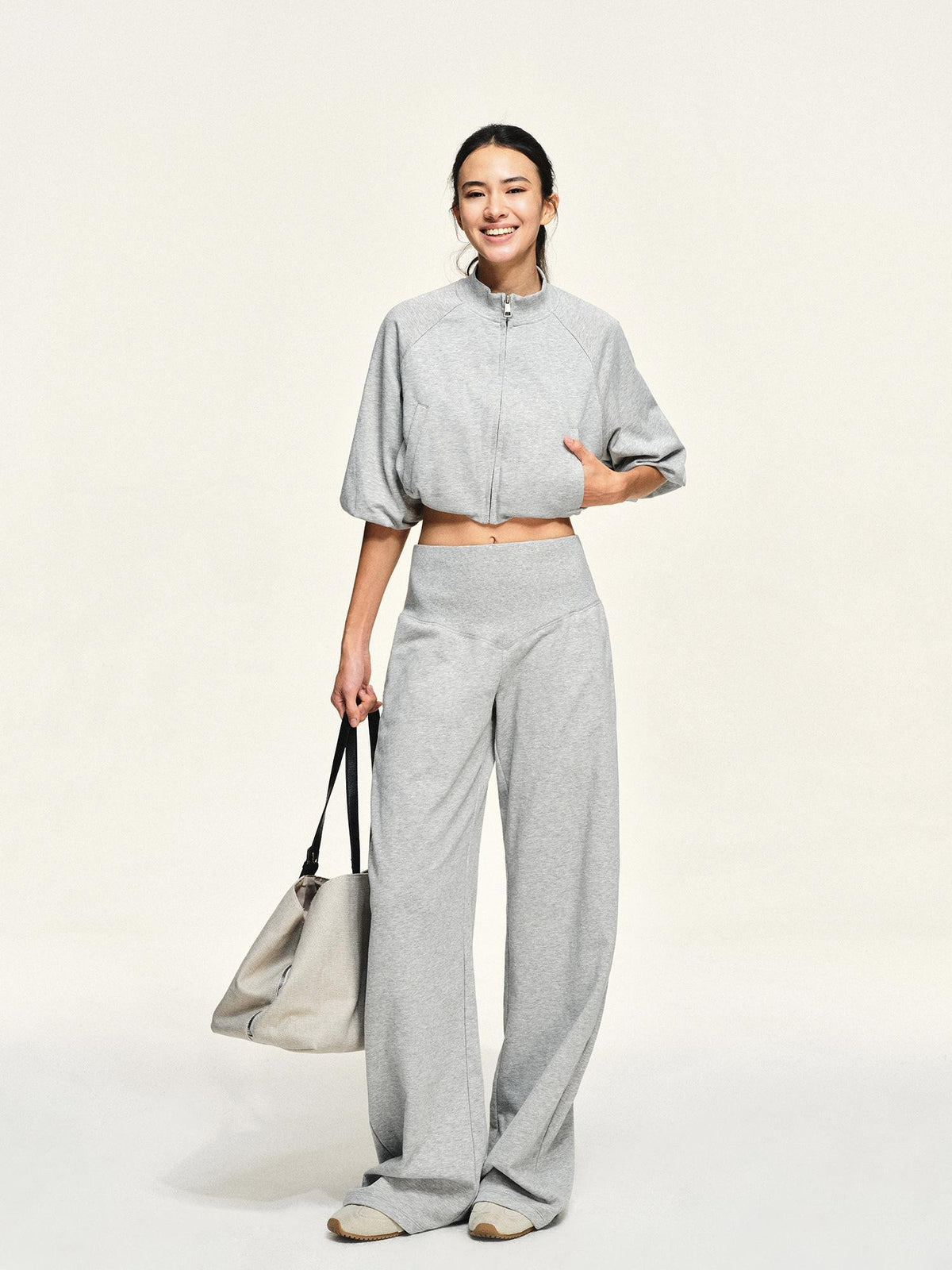 kvkv Light Heather Grey Loose Raglan Sleeve Cotton Women&