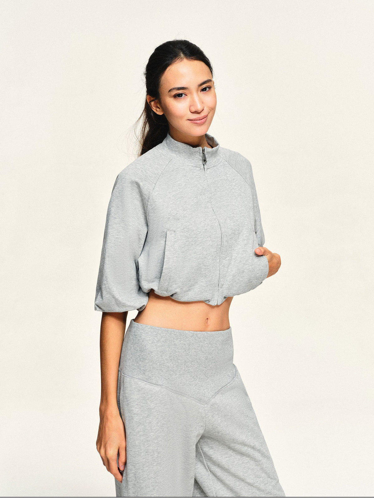 kvkv Light Heather Grey Loose Raglan Sleeve Cotton Women&