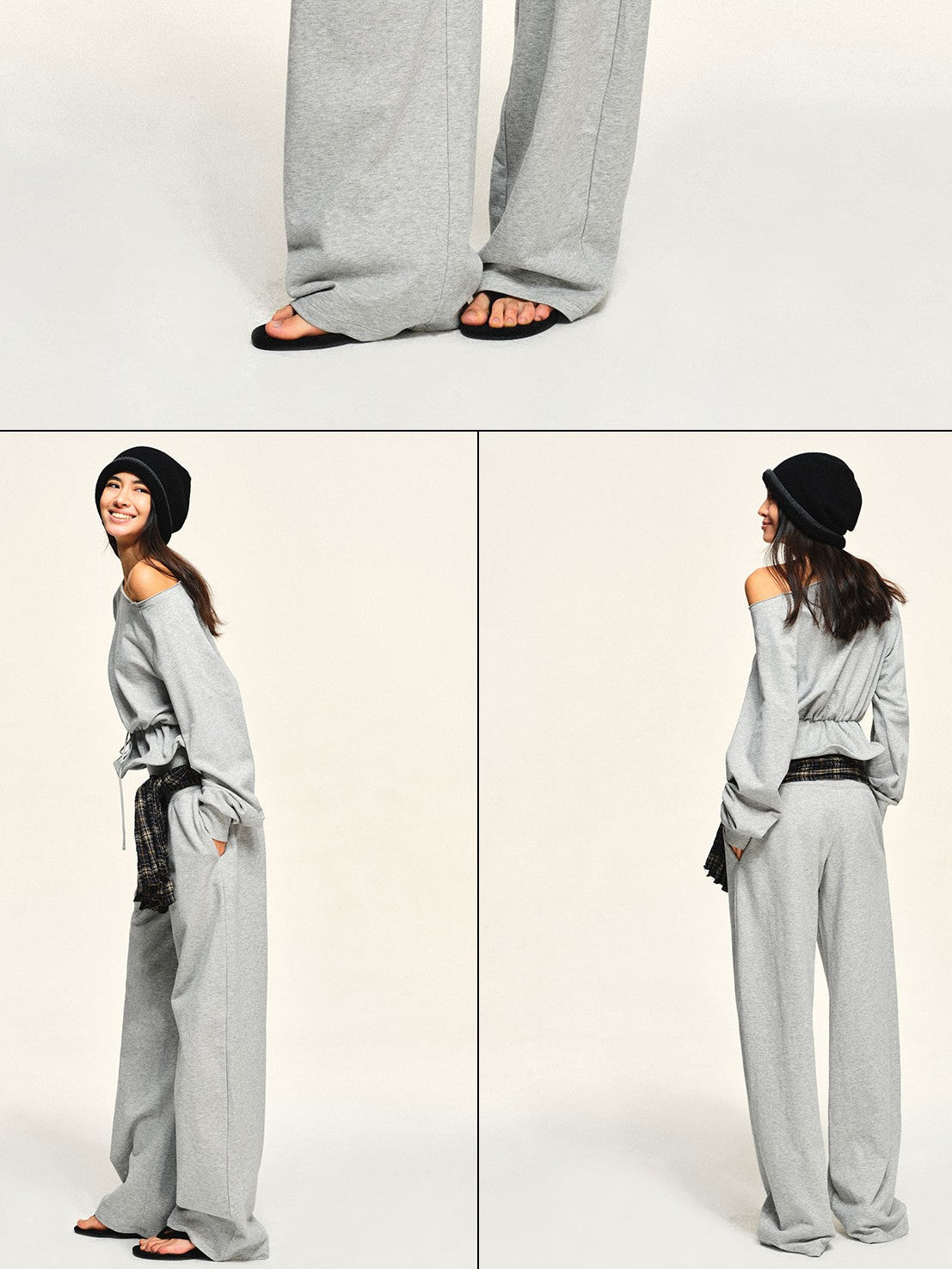 kvkv Light Heather Grey Wide Ribbed V Waist Straight Women&