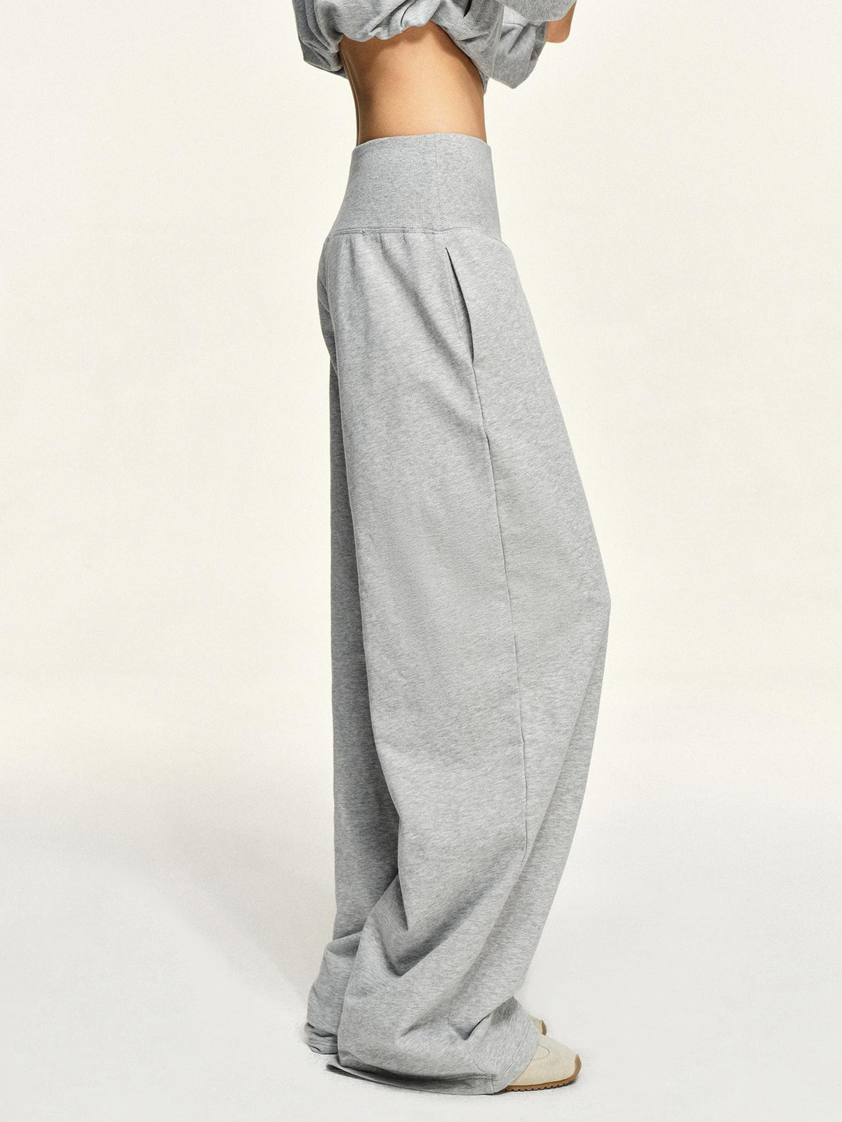 kvkv Light Heather Grey Wide Ribbed V Waist Straight Women&