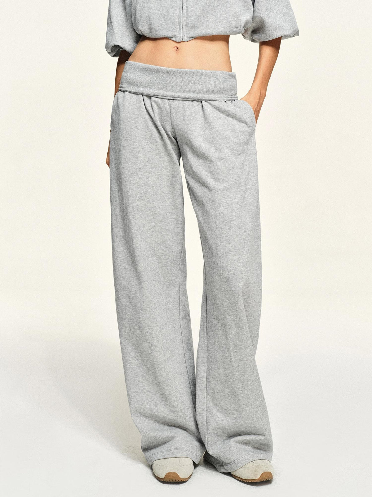 kvkv Light Heather Grey Wide Ribbed V Waist Straight Women&