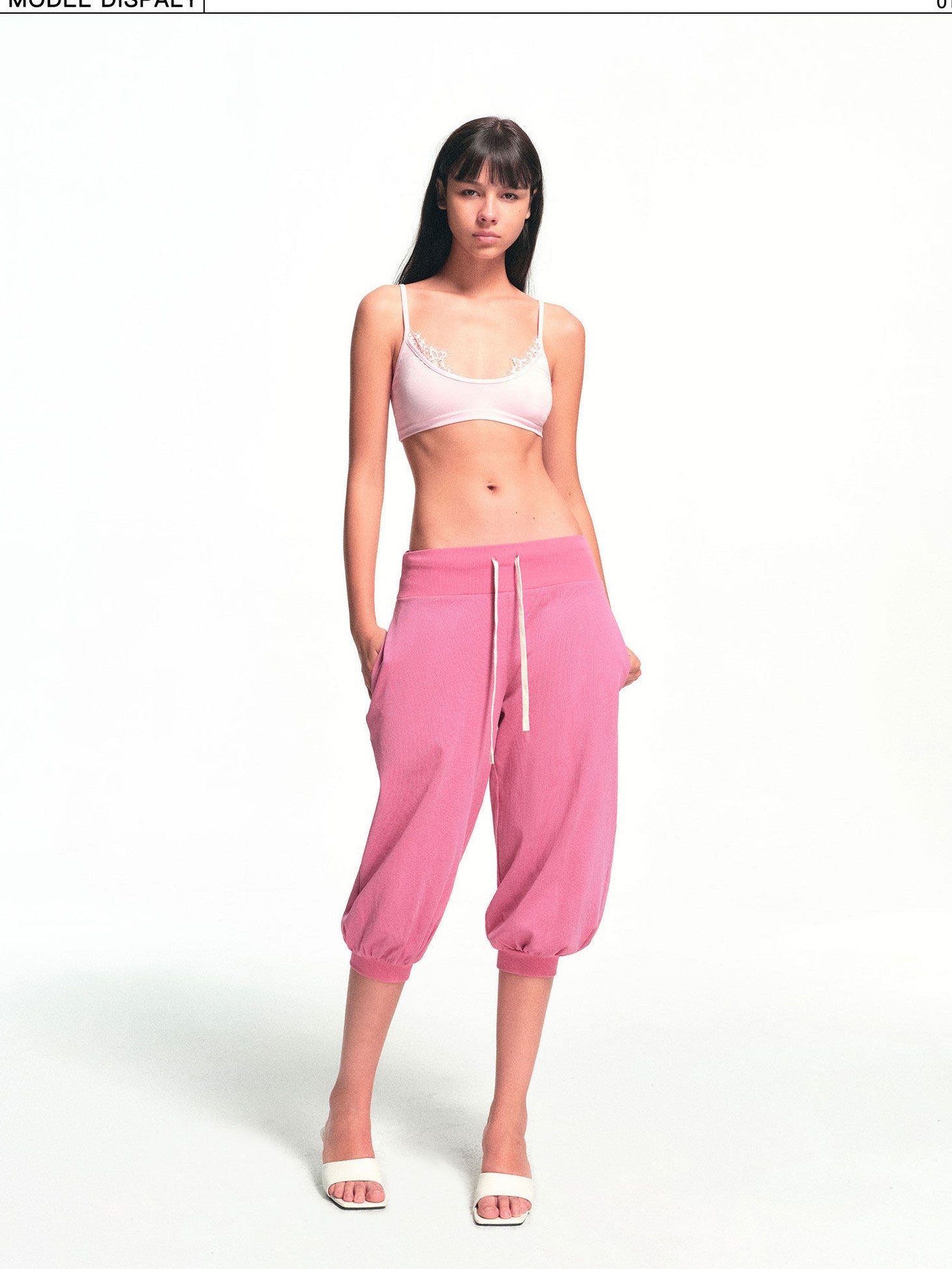 kvkv Light Pink Lace Panel U Neck Cropped Women&