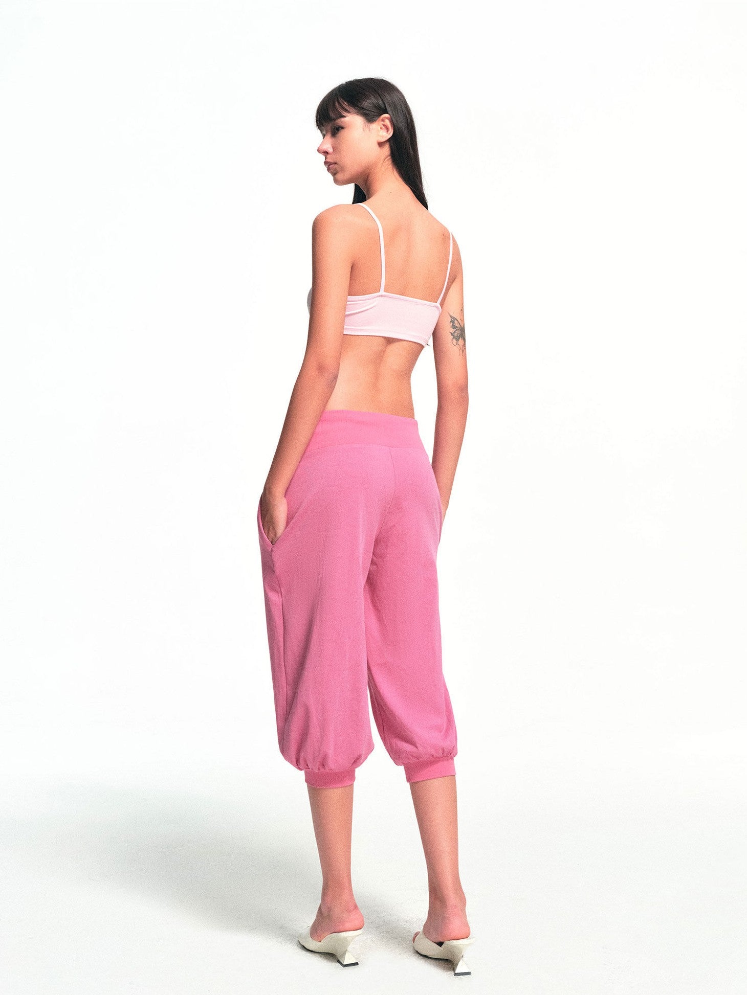kvkv Light Pink Lace Panel U Neck Cropped Women&
