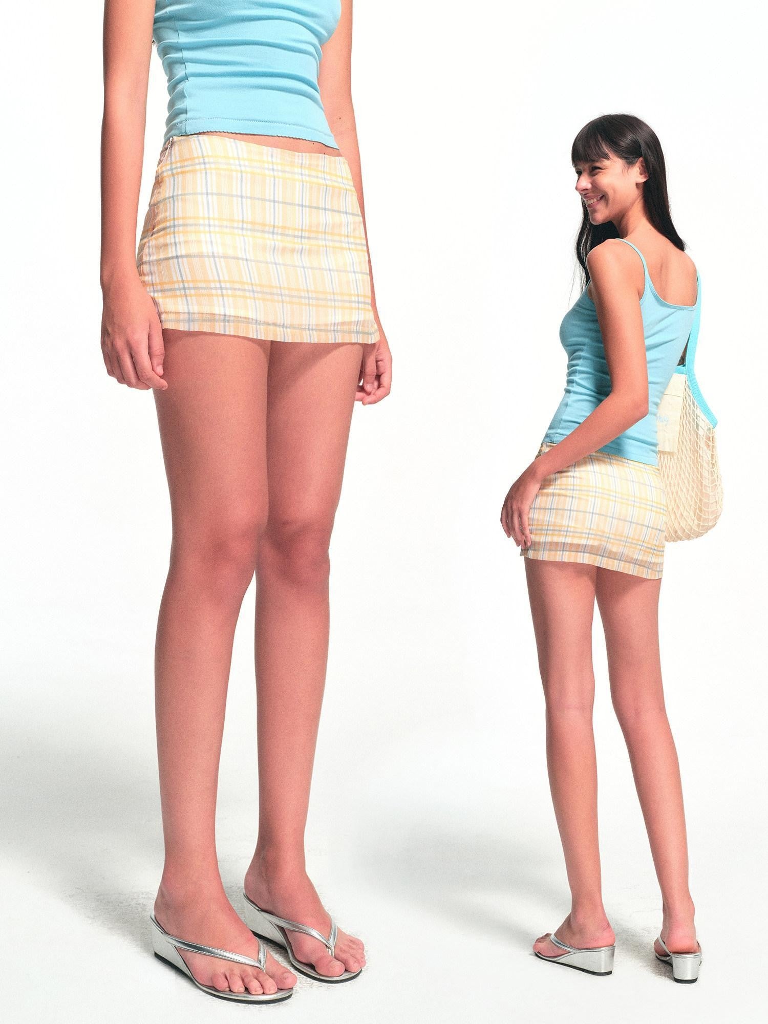 kvkv Light Yellow Vintage Plaid Semi Sheer A Line Women&