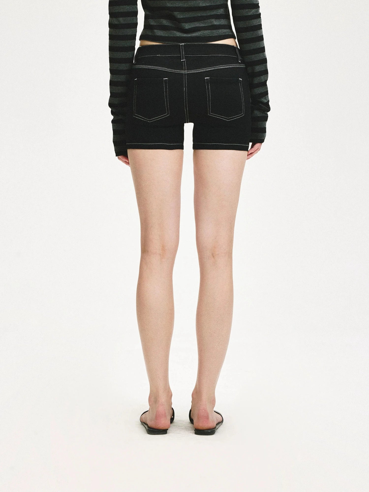 KVKV Yoga Clothing Brand - Low Rise Slim Black Distressed Denim Shorts