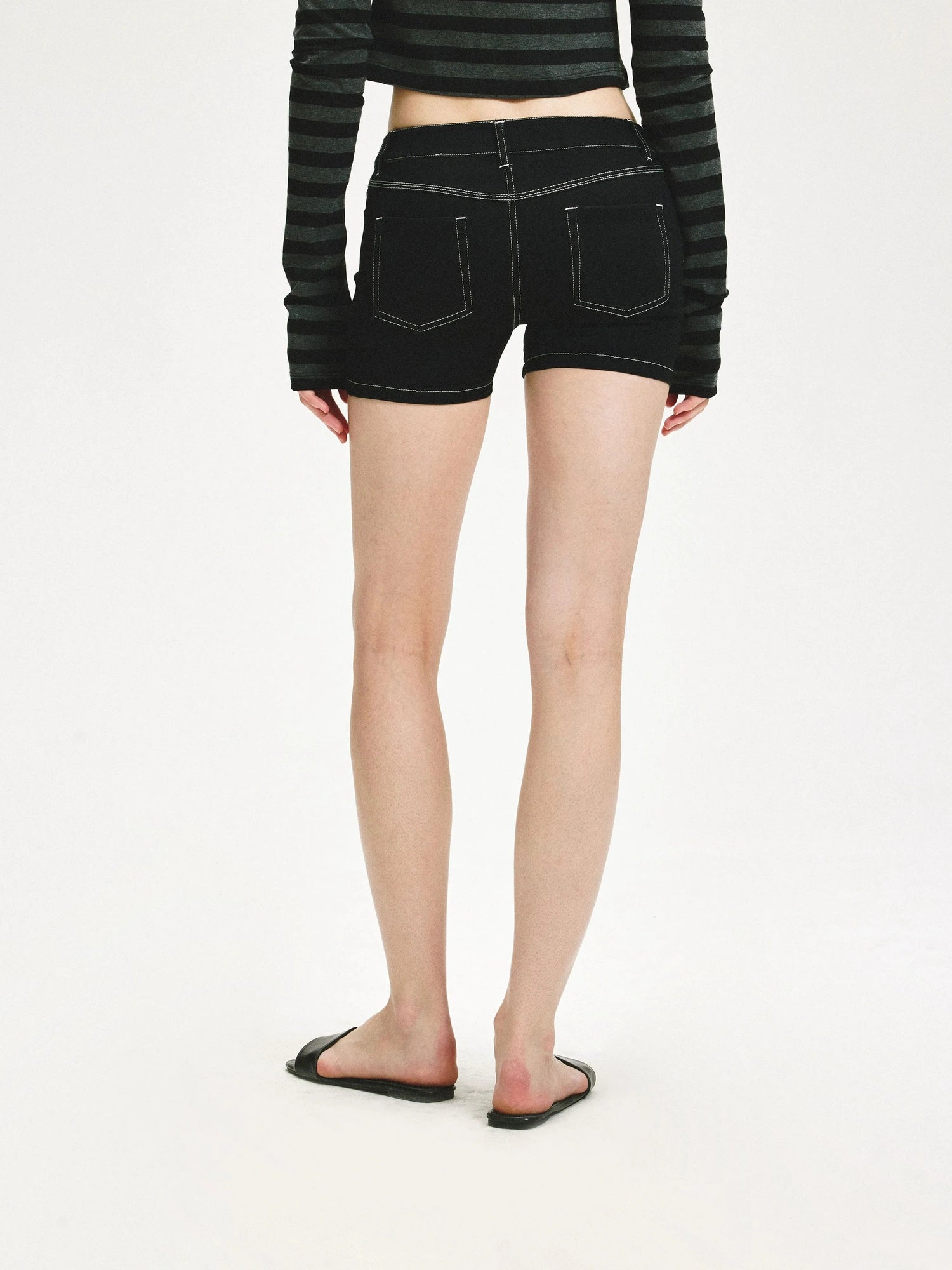 KVKV Yoga Clothing Brand - Low Rise Slim Black Distressed Denim Shorts