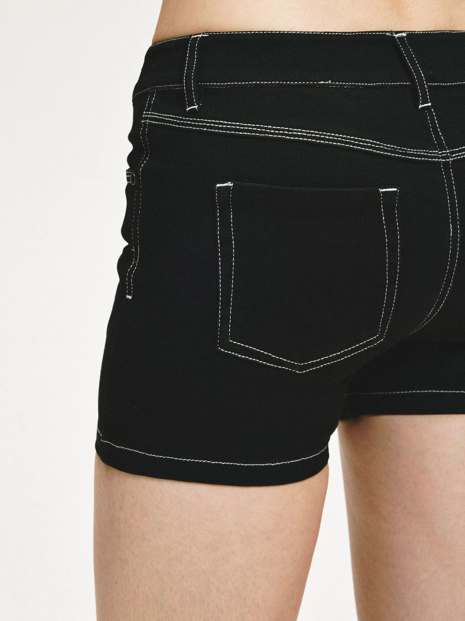 KVKV Yoga Clothing Brand - Low Rise Slim Black Distressed Denim Shorts