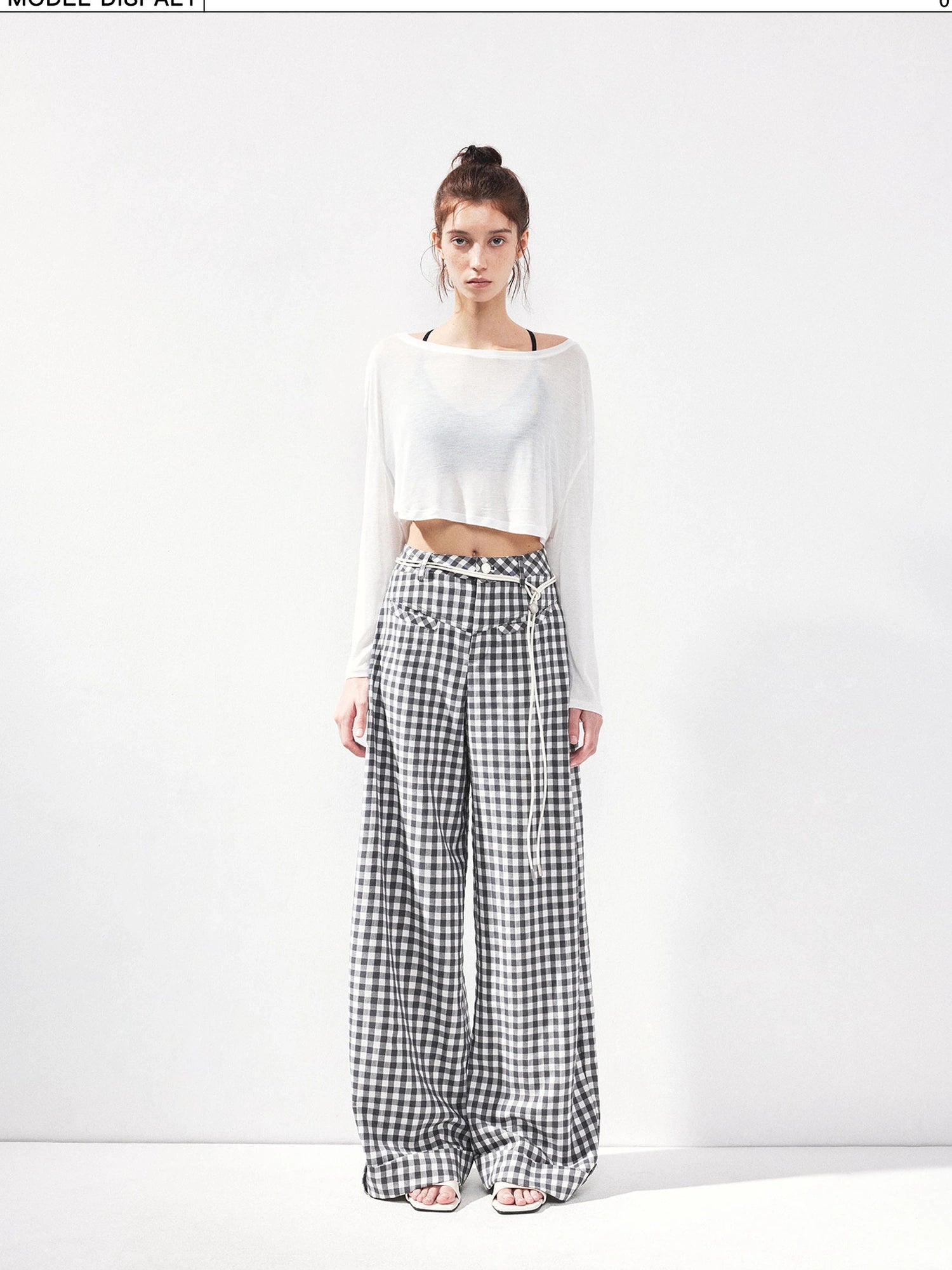 kvkv Low Waist Textured Check Wide Leg Trousers