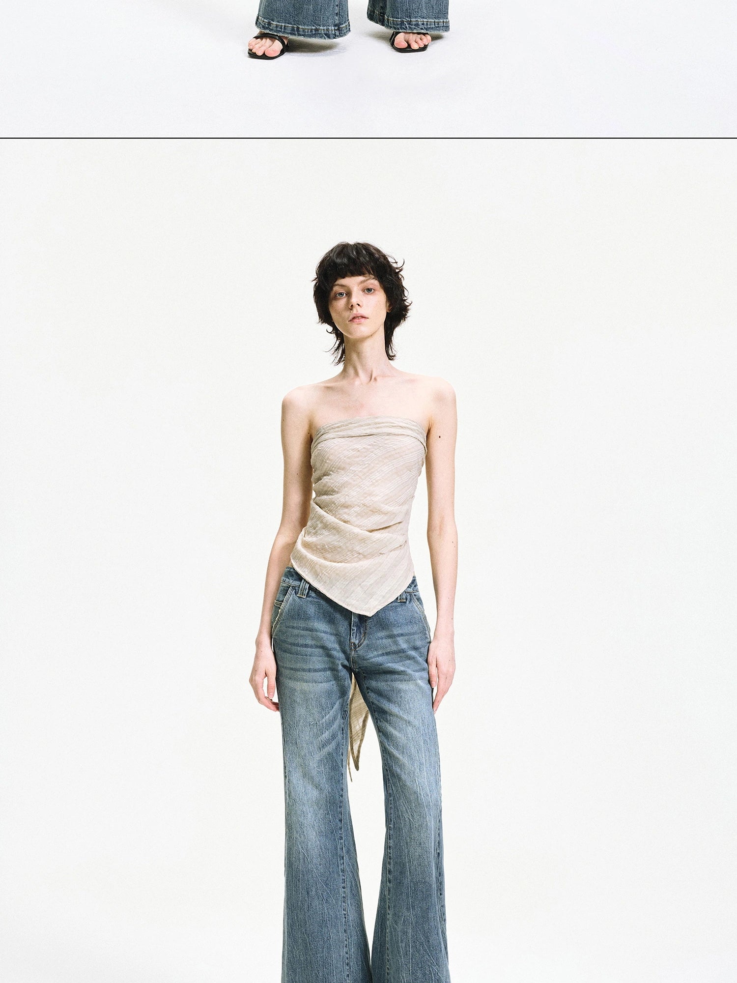 kvkv Low Waist Vintage Washed Flared Jeans With Curved Seam
