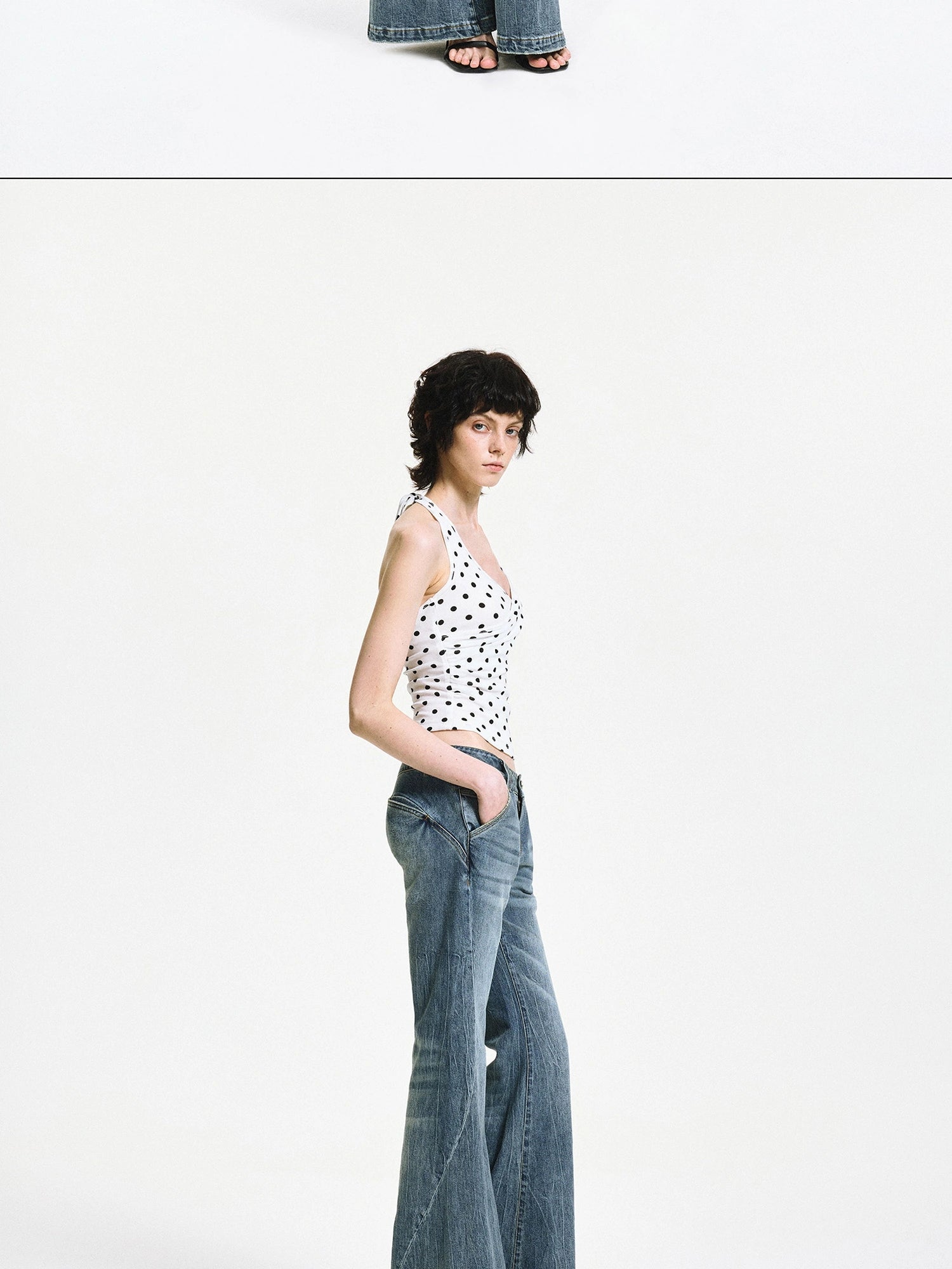 kvkv Low Waist Vintage Washed Flared Jeans With Curved Seam