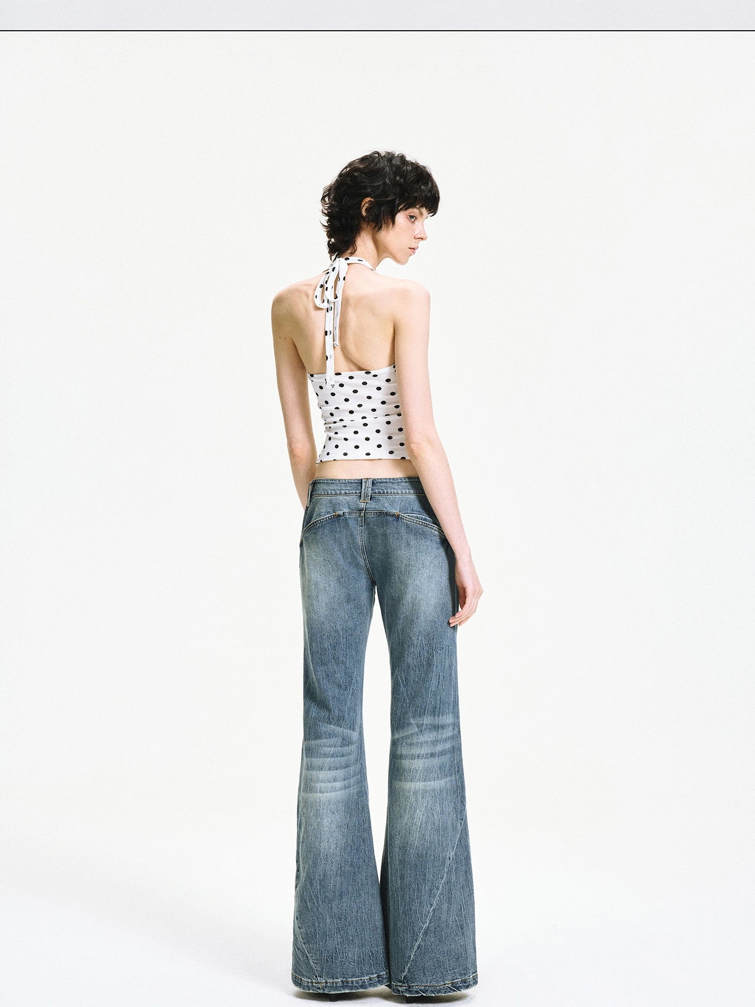kvkv Low Waist Vintage Washed Flared Jeans With Curved Seam