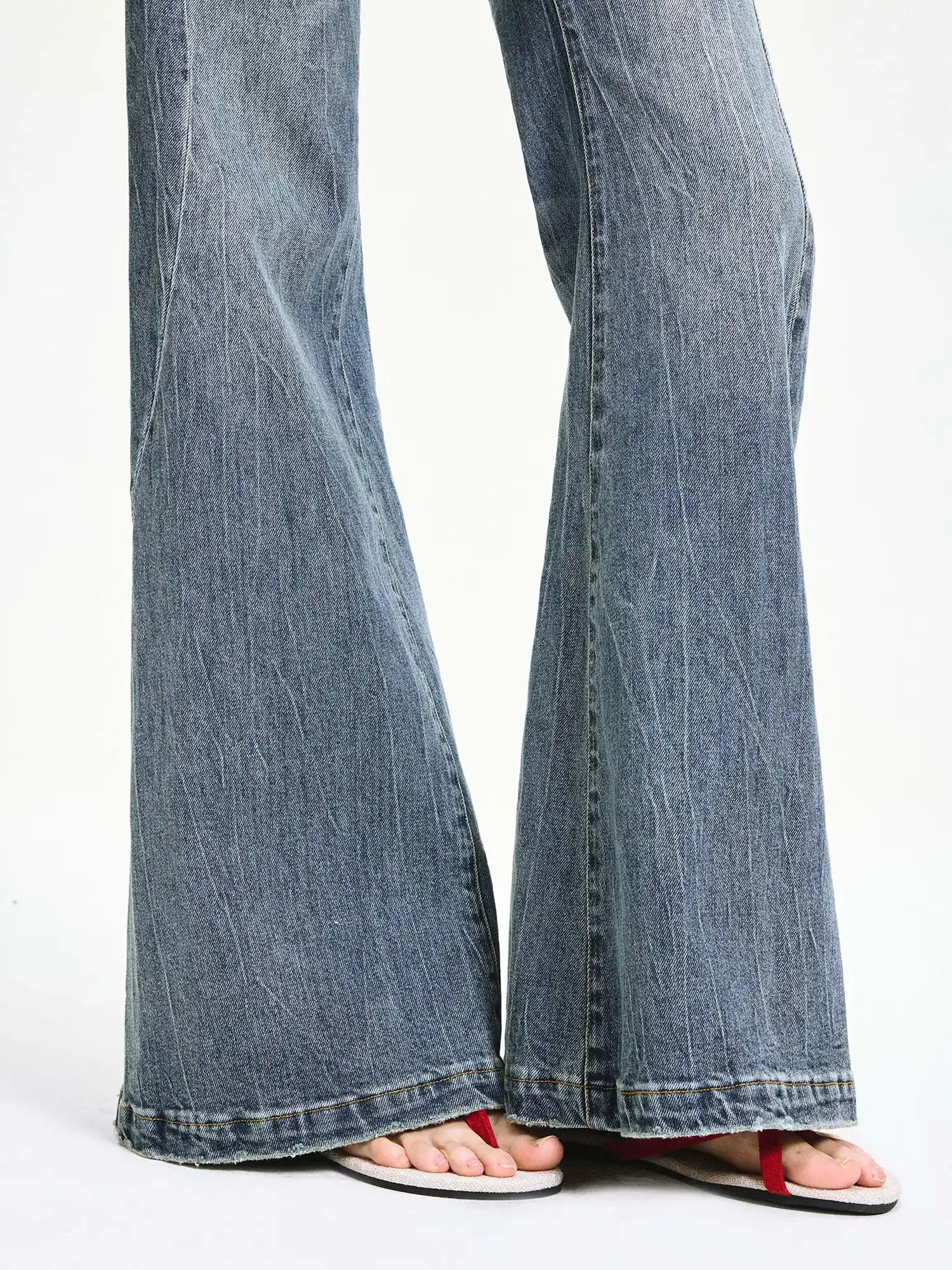 kvkv Low Waist Vintage Washed Flared Jeans With Curved Seam