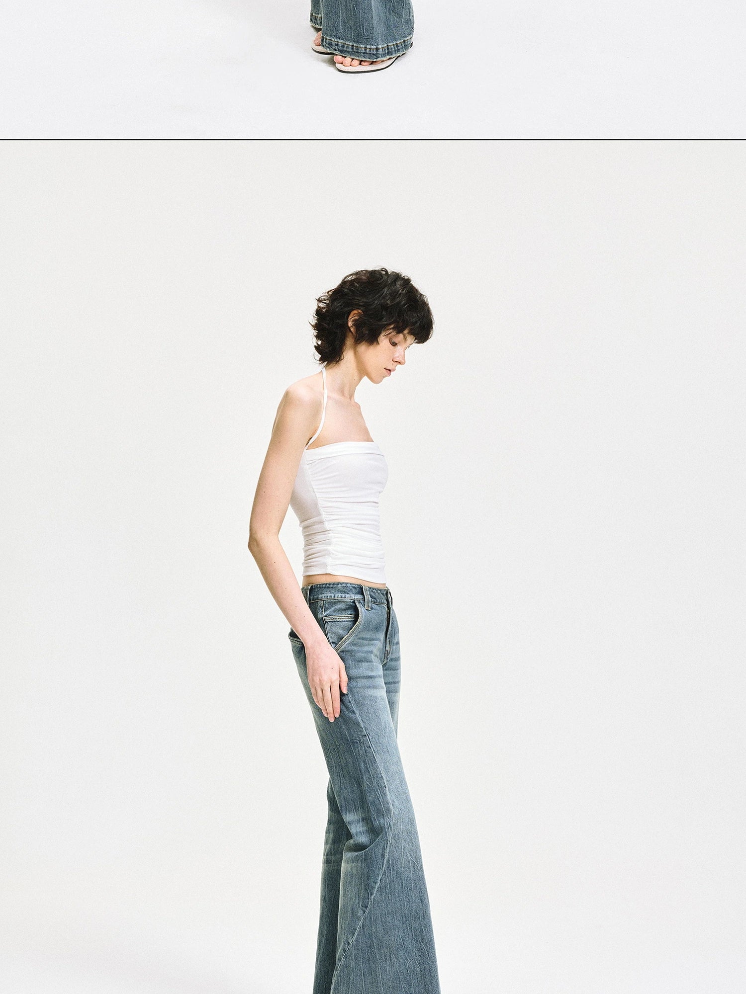 kvkv Low Waist Vintage Washed Flared Jeans With Curved Seam
