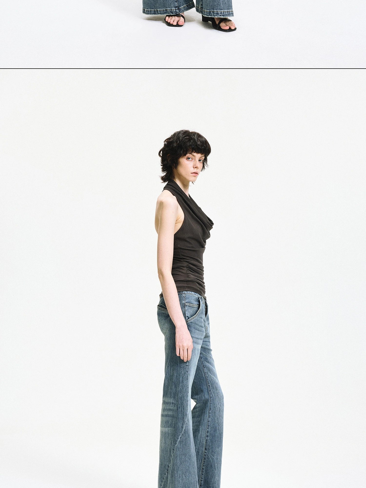 kvkv Low Waist Vintage Washed Flared Jeans With Curved Seam