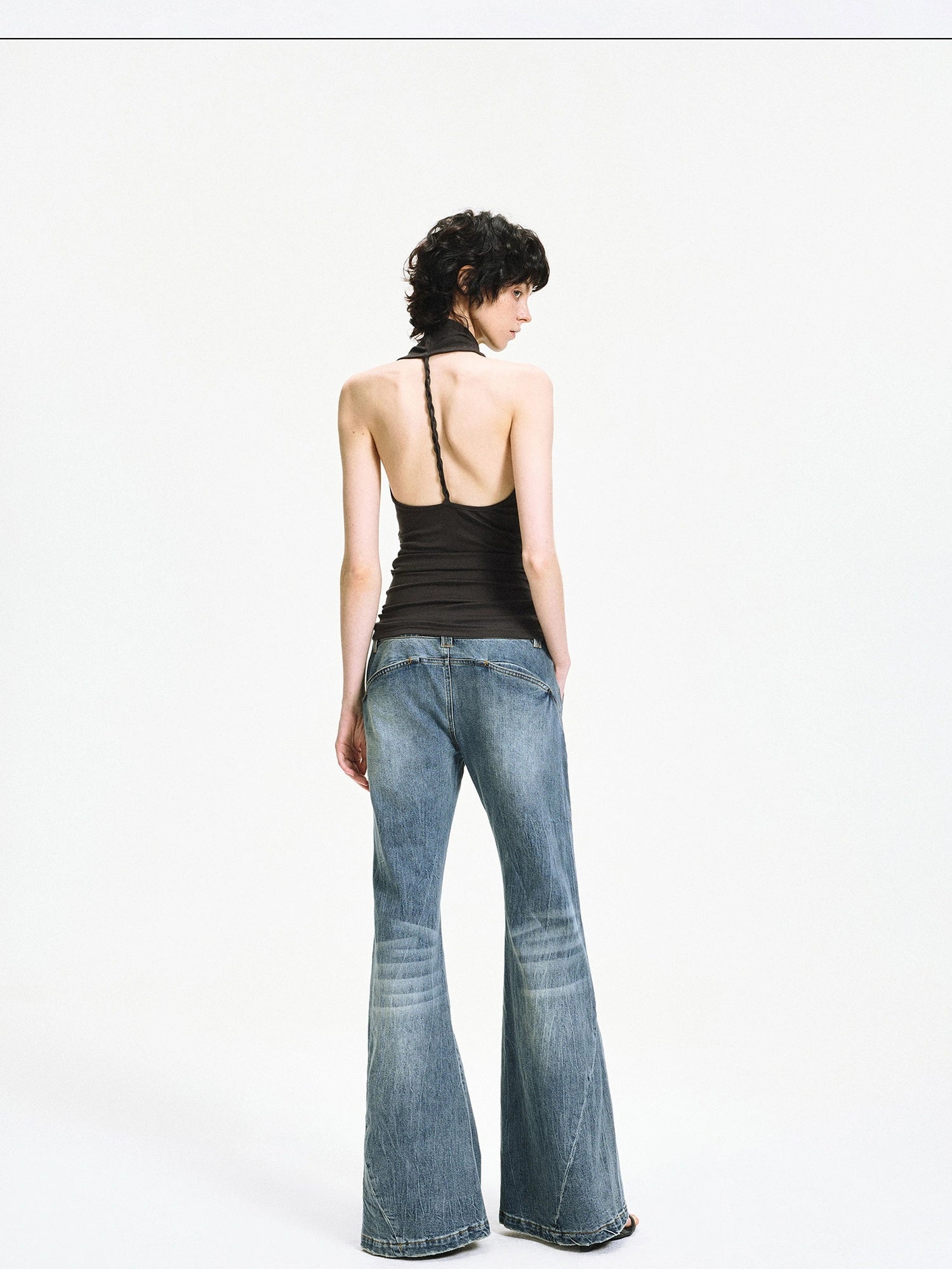 kvkv Low Waist Vintage Washed Flared Jeans With Curved Seam