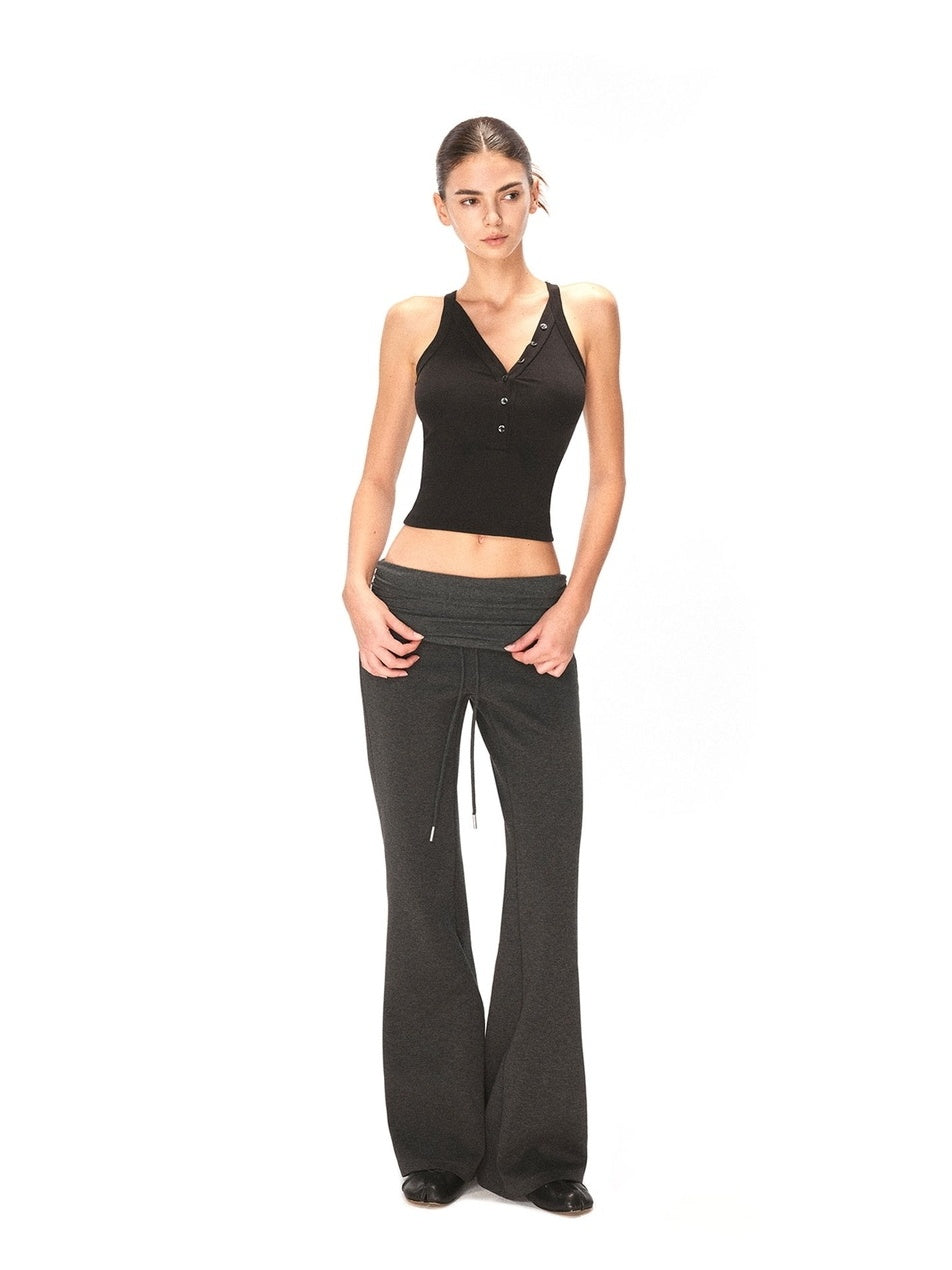 kvkv Lyocell Stretch Athletic Slim U Neck Button Women Casual Black Tank Tops