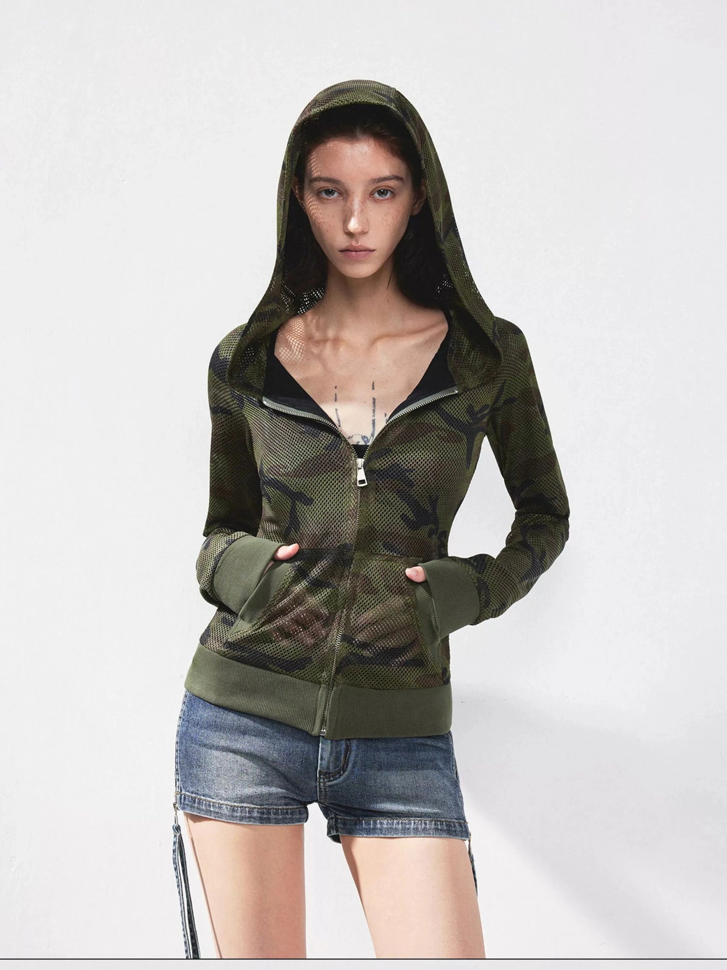 kvkv Mesh Camo Zip Up Hoodie