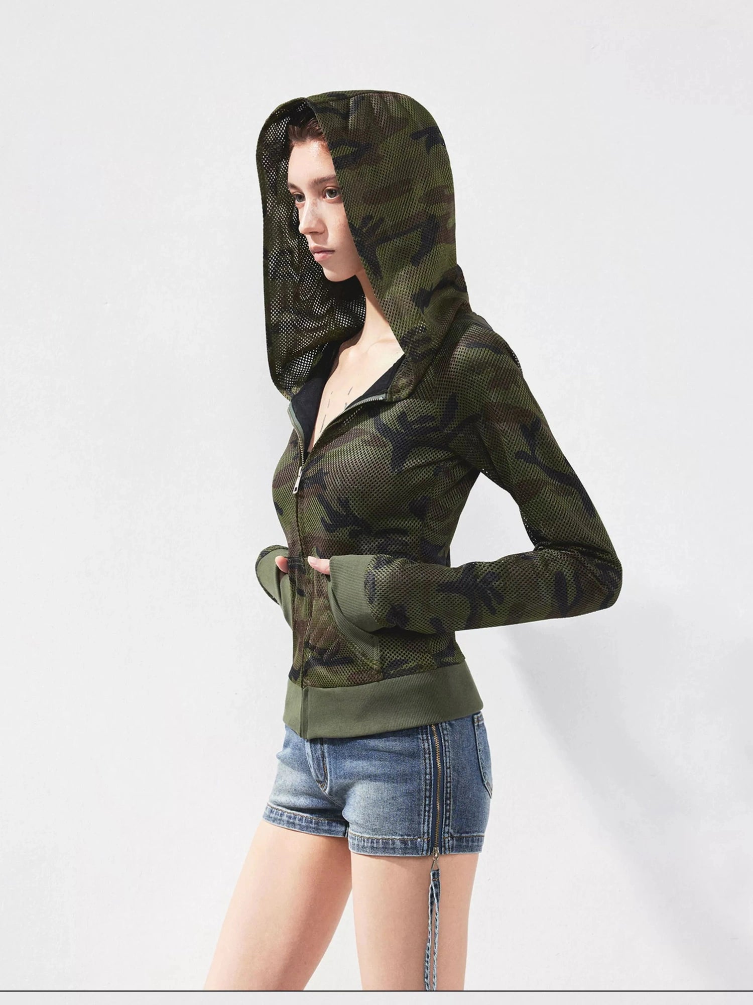 kvkv Mesh Camo Zip Up Hoodie