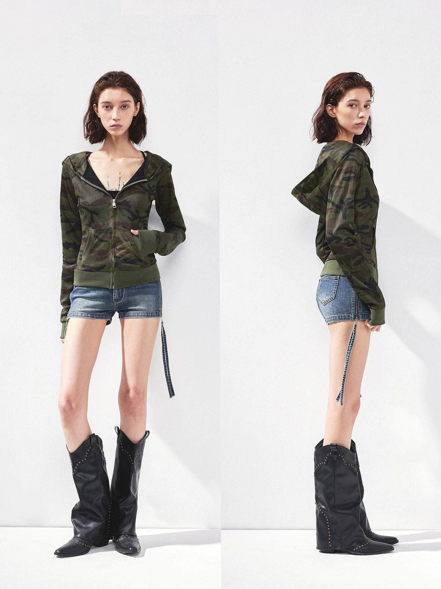 kvkv Mesh Camo Zip Up Hoodie