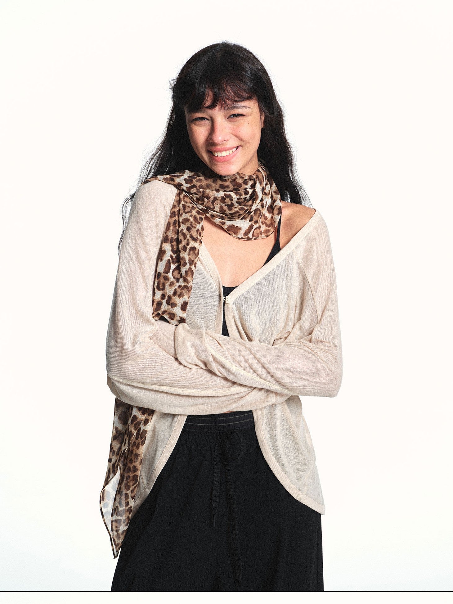 kvkv Milky Apricot Textured Sheer Two Way Loose Women&