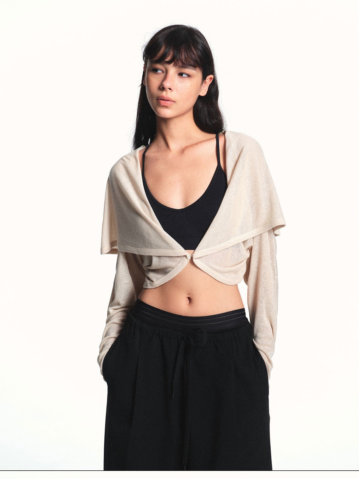 kvkv Milky Apricot Textured Sheer Two Way Loose Women&