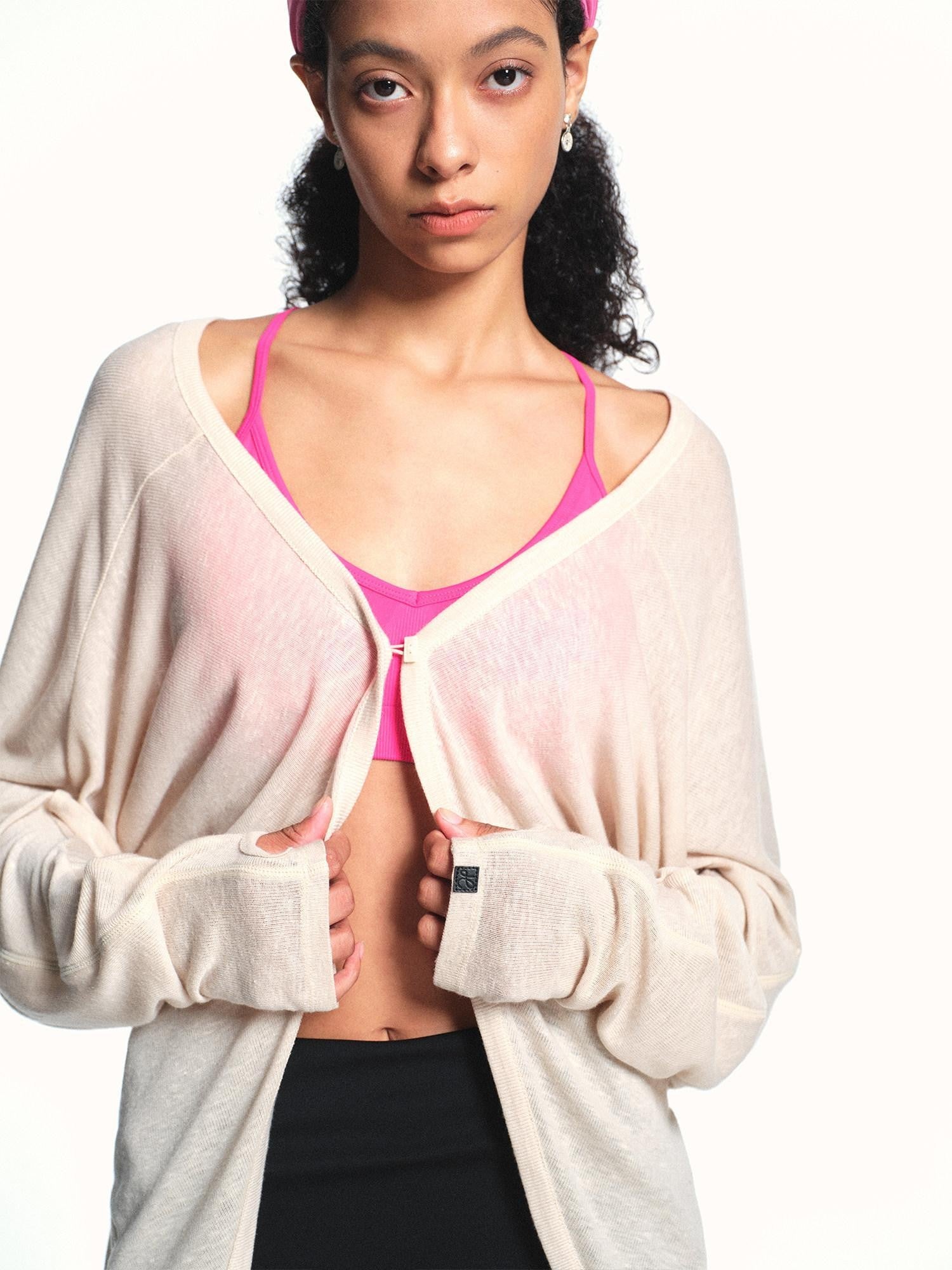 kvkv Milky Apricot Textured Sheer Two Way Loose Women&