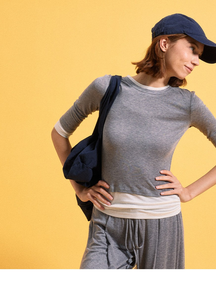 kvkv Mock Layered Splice Breathable Slim Women&
