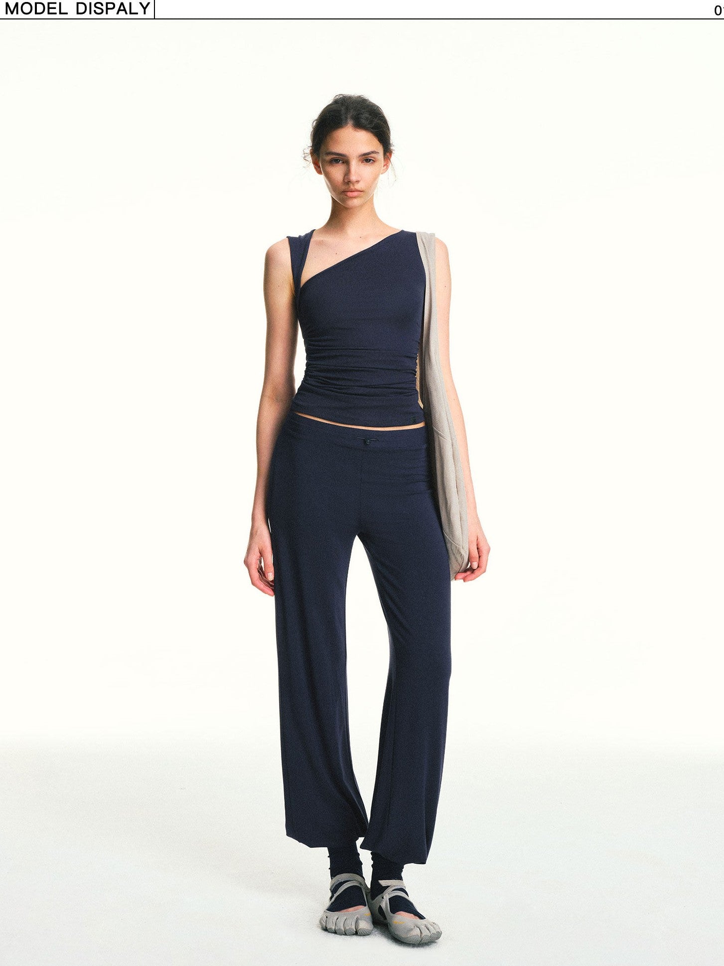 kvkv Navy Drawstring Mid Low Waist Detachable Stirrup Cuff Women&