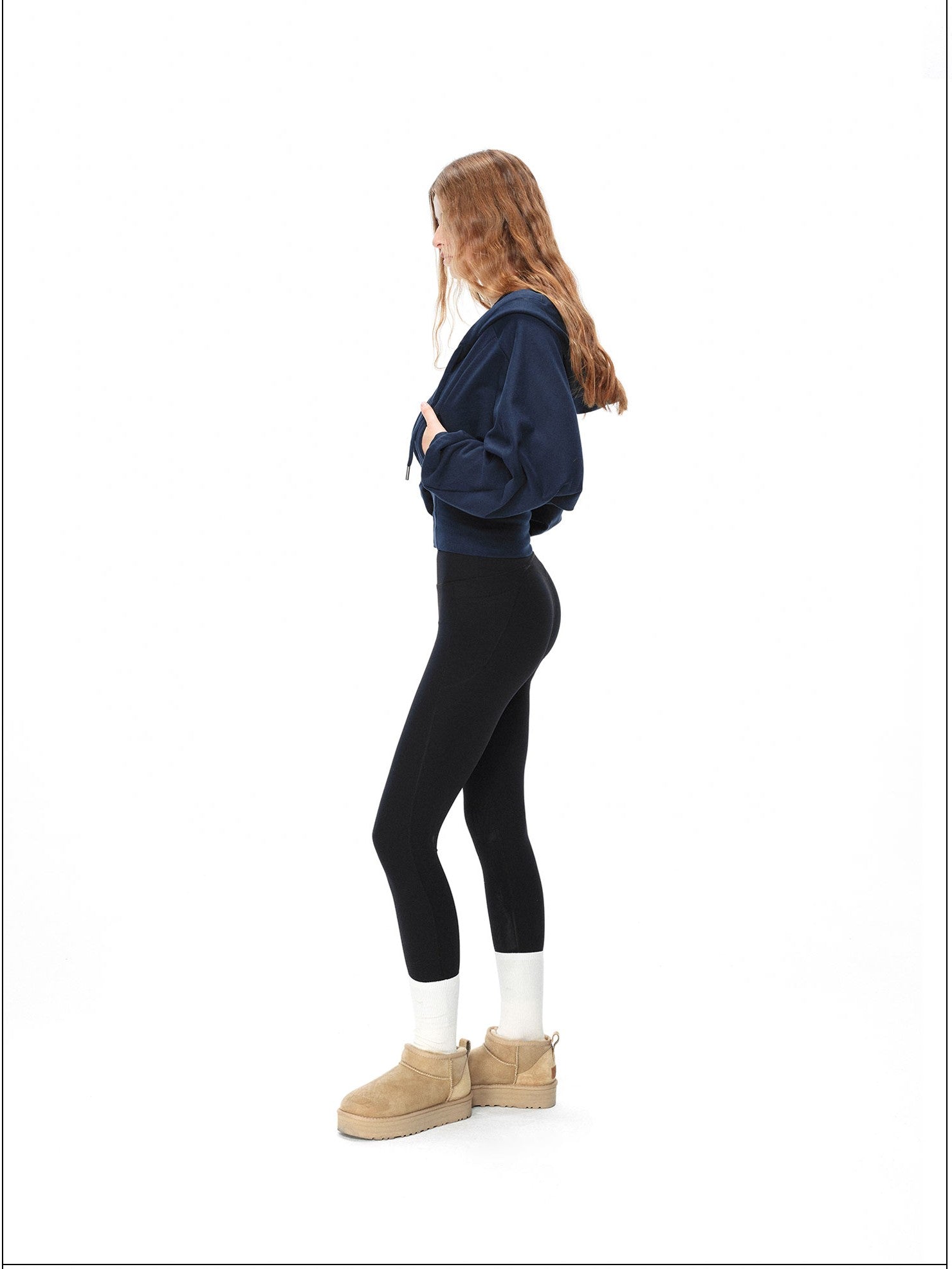 kvkv Navy Oversized Wide Rib Zip Fold Collar Cinched Waist Women&