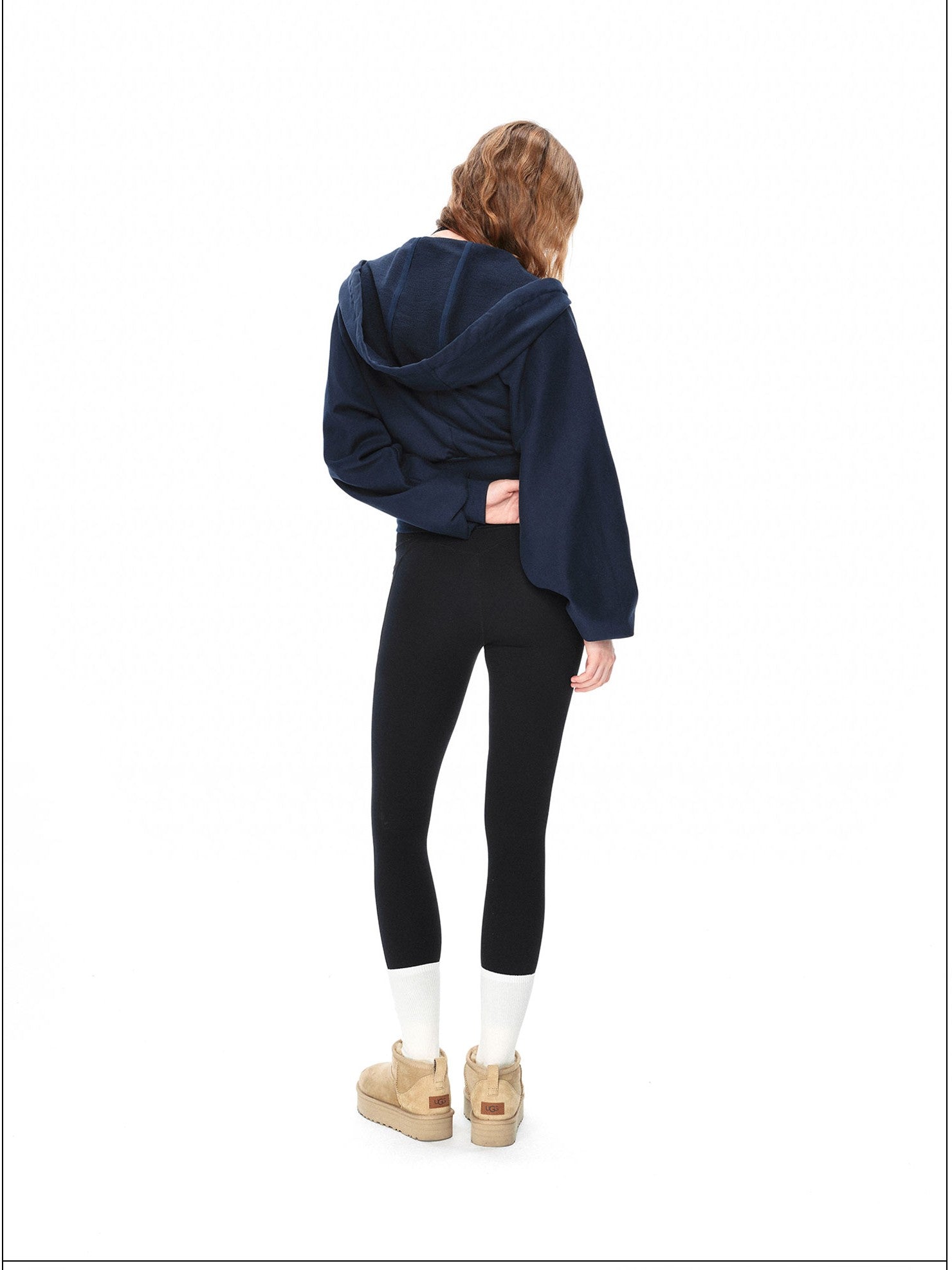 kvkv Navy Oversized Wide Rib Zip Fold Collar Cinched Waist Women&
