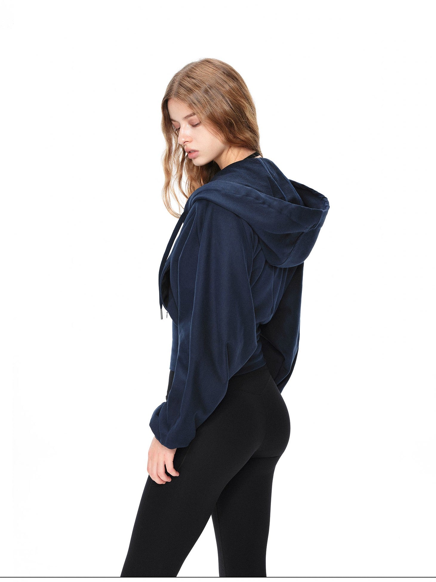 kvkv Navy Oversized Wide Rib Zip Fold Collar Cinched Waist Women&
