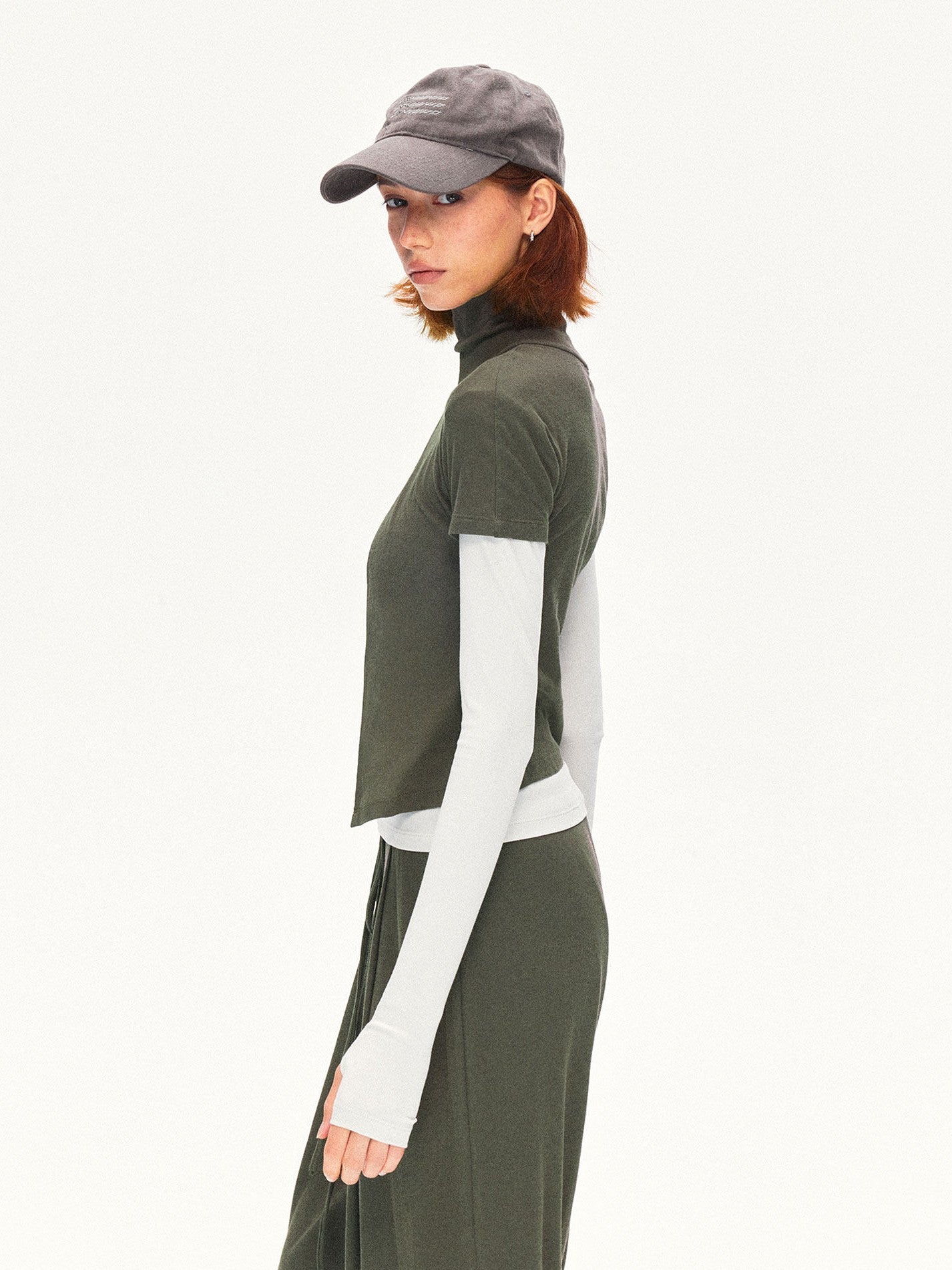 kvkv Oak Green Spliced Sleeve Mock Neck Women&