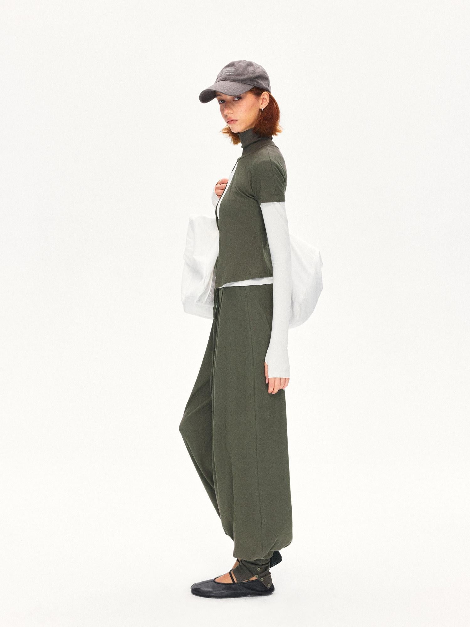 kvkv Oak Green Spliced Sleeve Mock Neck Women&