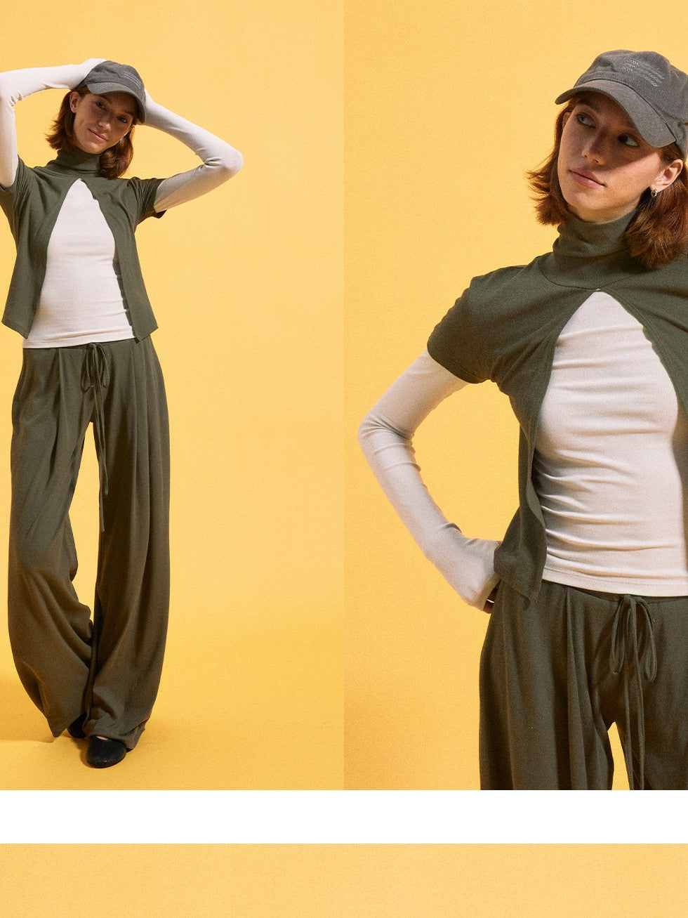 kvkv Oak Green Spliced Sleeve Mock Neck Women&
